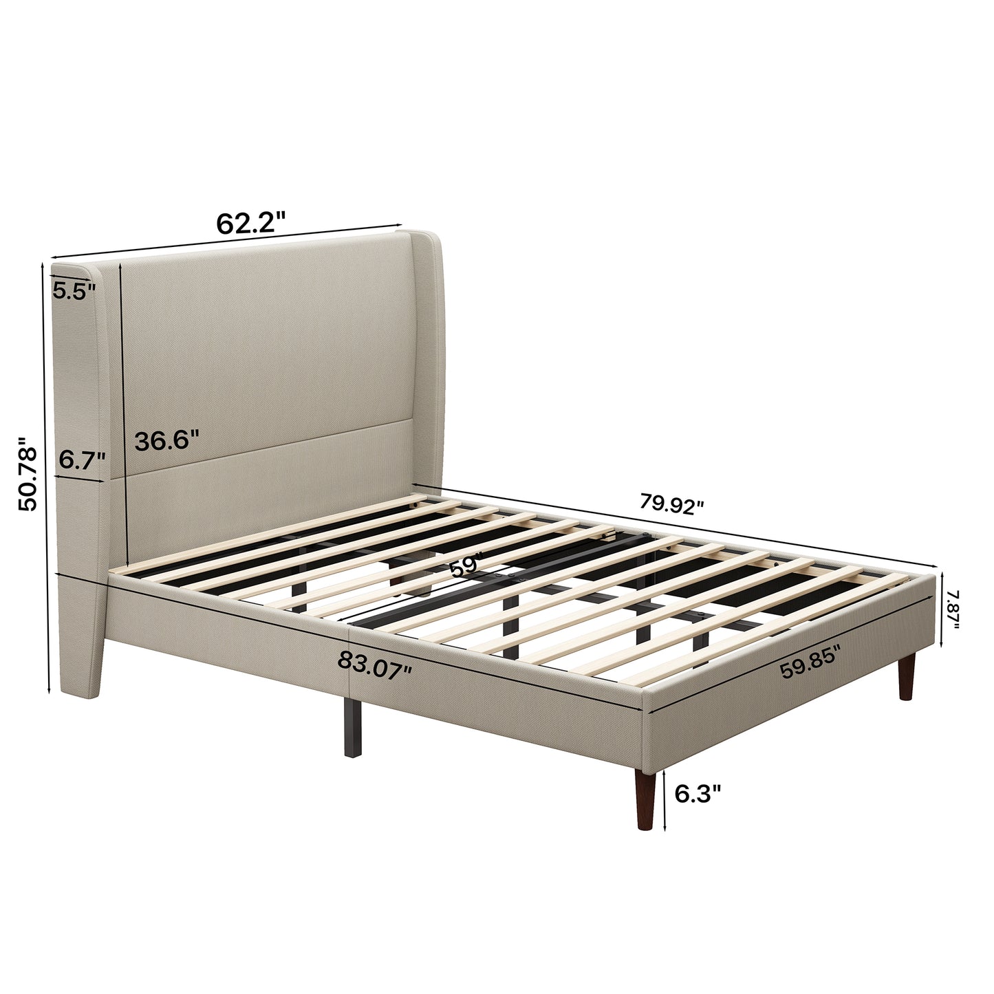 High - Back Soft Bed Frame: 12 - Slat Support for Premium Comfort & Easy Assembly