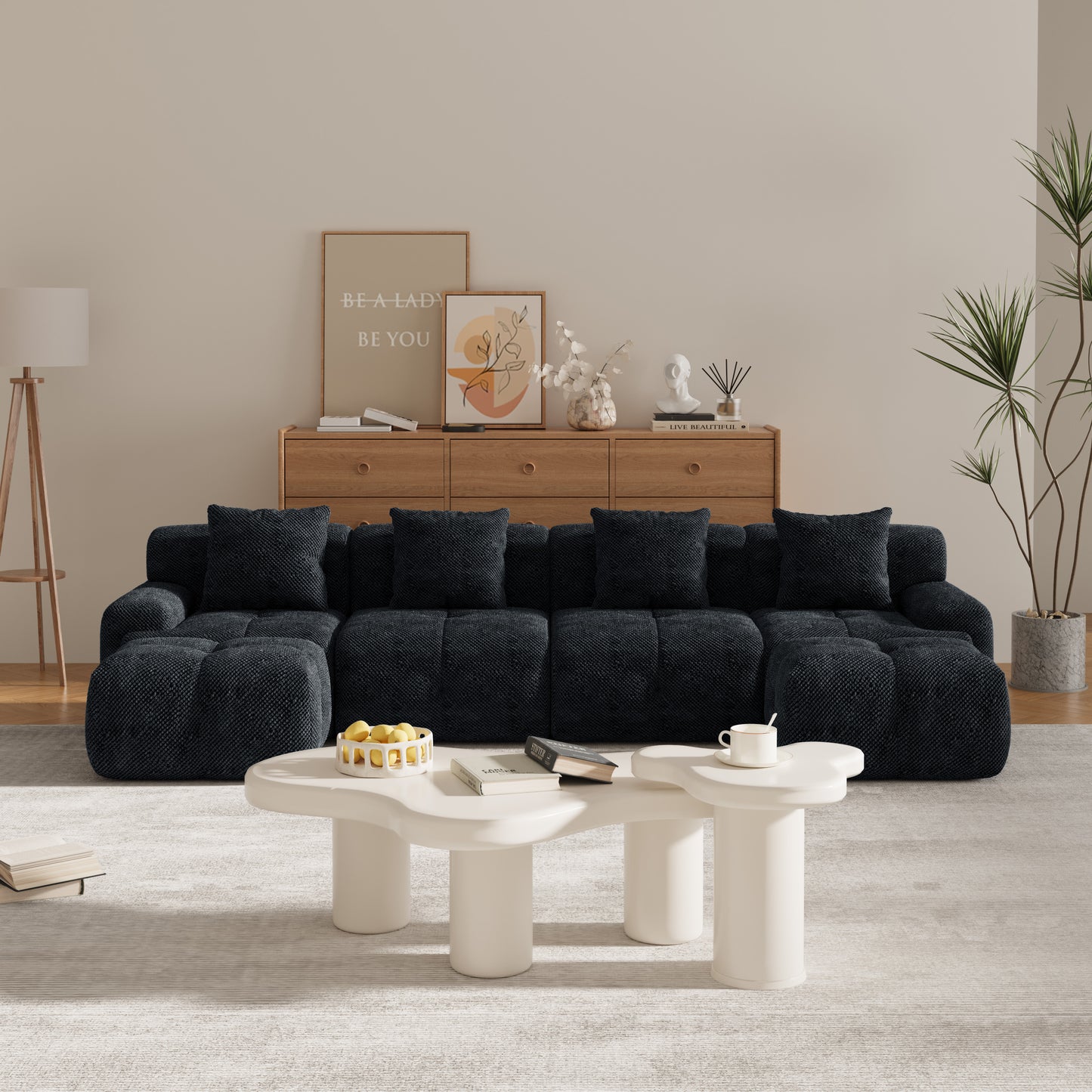 ModernModular Loveseat Sofa L Shape Sectional Sofa , 2-4-6 Seater Tufted Comfy Cloud Tufted Floor Convertible Couch with 2 Pillows