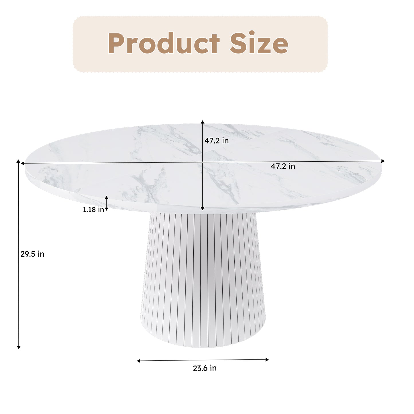 Modern Farmhouse Kitchen Table with Wood Strip Base, Marble Veneer Circle Dinner Table for Kitchen
