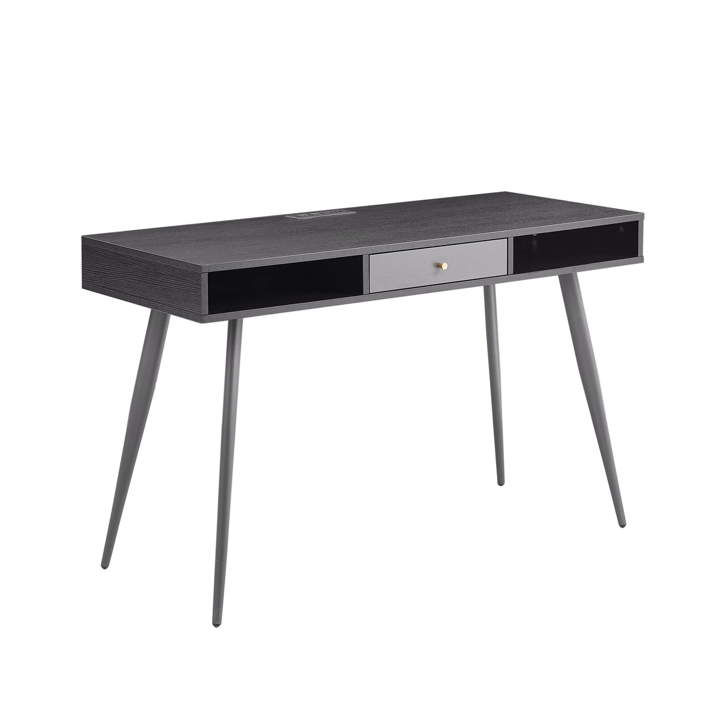 Mid - Century Modern Desk: USB Ports, Power Outlet, Drawers for Home Office