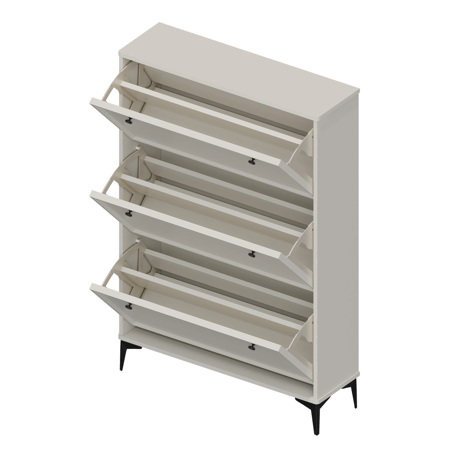 Modern Stylish White Entrance Shoe Cabinet: 3 Flip Drawers, Narrow & Hidden Design