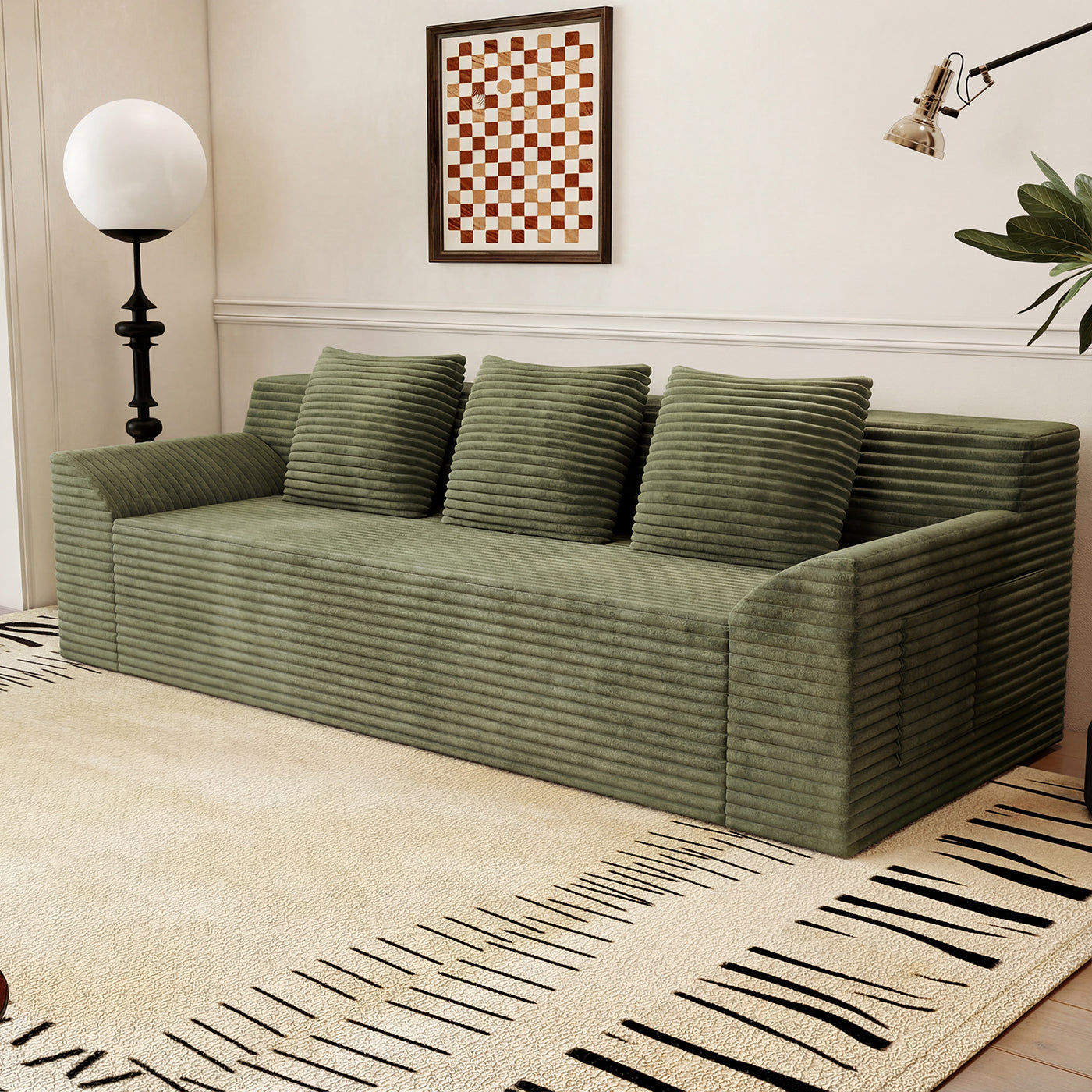 3 Setaser Sofa,Corduroy Fabric,Deep Seat Couches,Comfy Loveseat Sofa,No Assembly,1pcs for Living room, Bedroom
