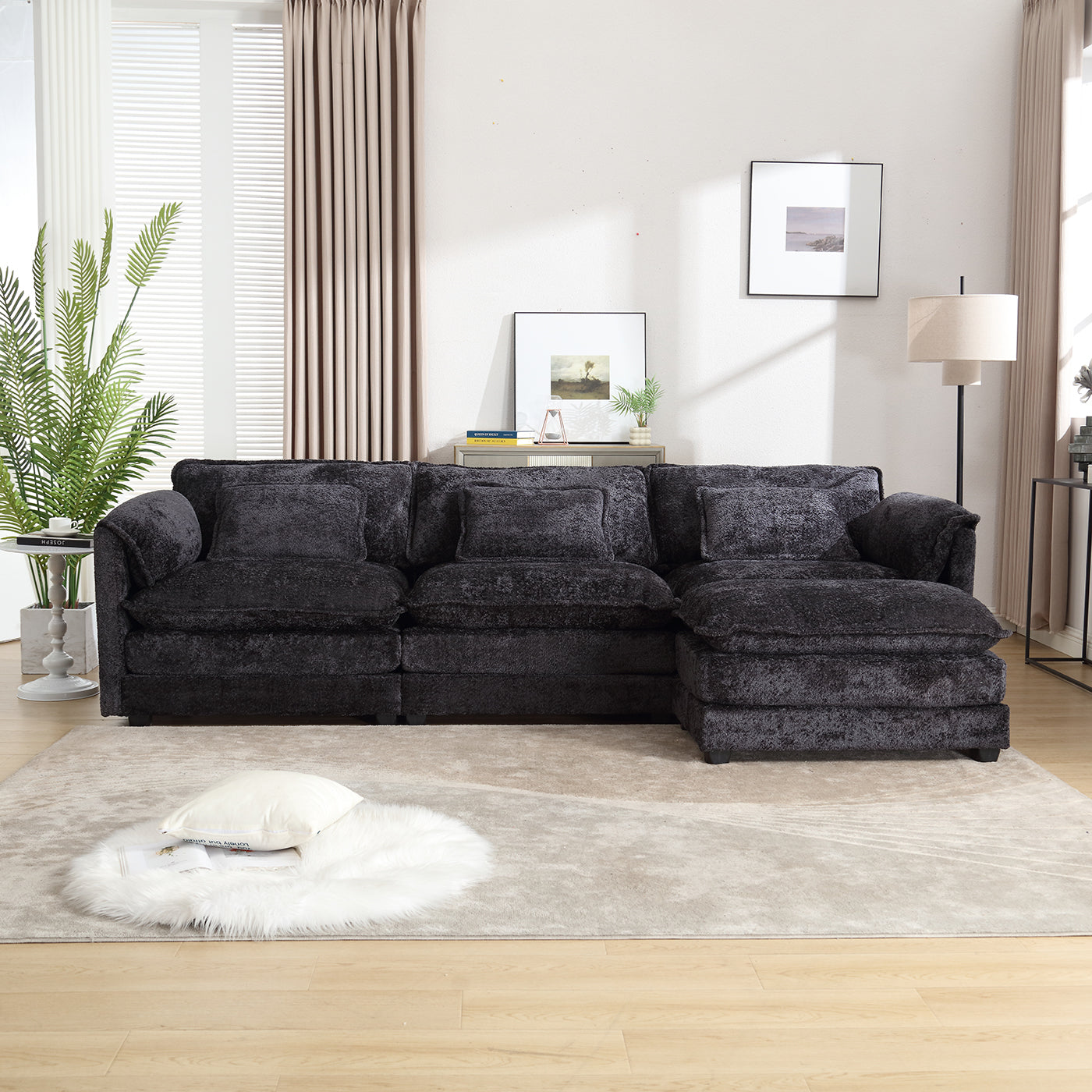 L-Shape Sectional Chenille fabric, movable pedals, detachable armrests, oversized three-seat Sofa