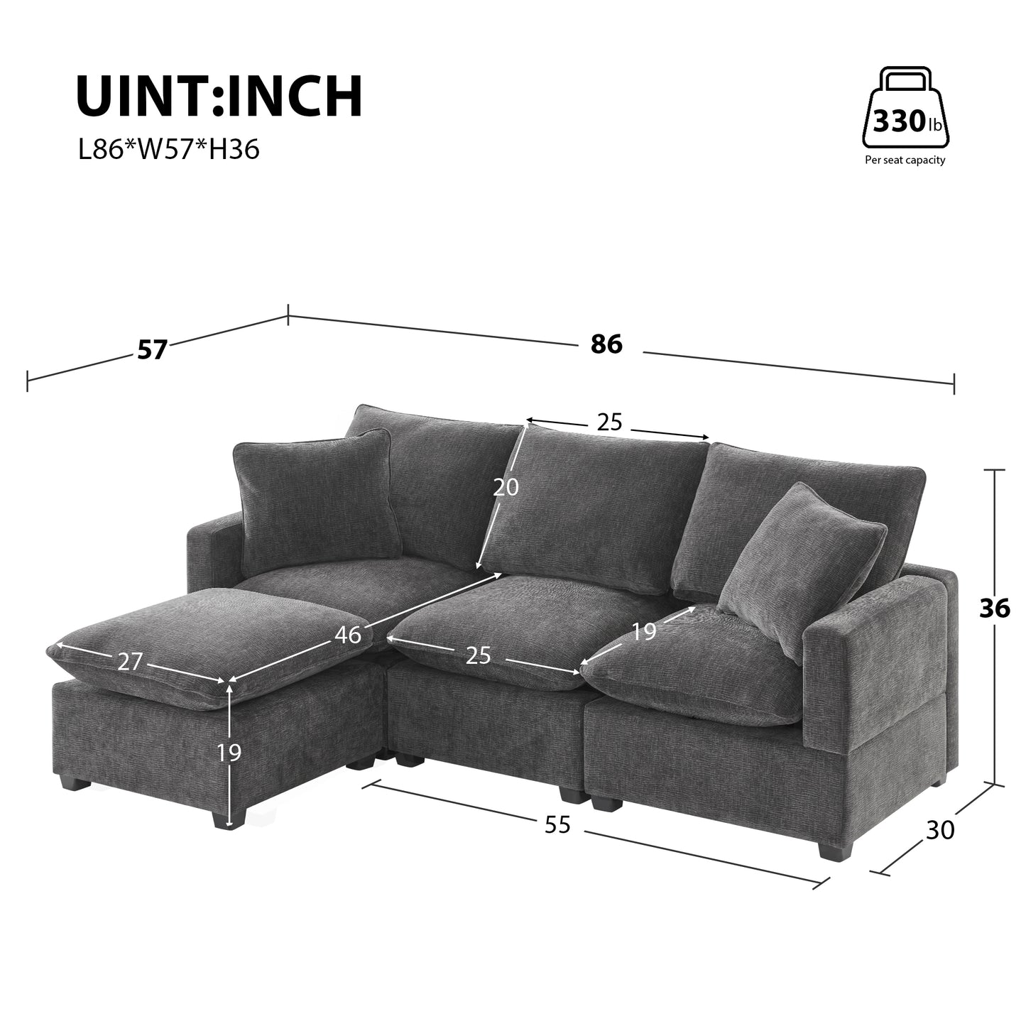 4-7 Seat Chenille Sectional Couch Set with 2 Pillows