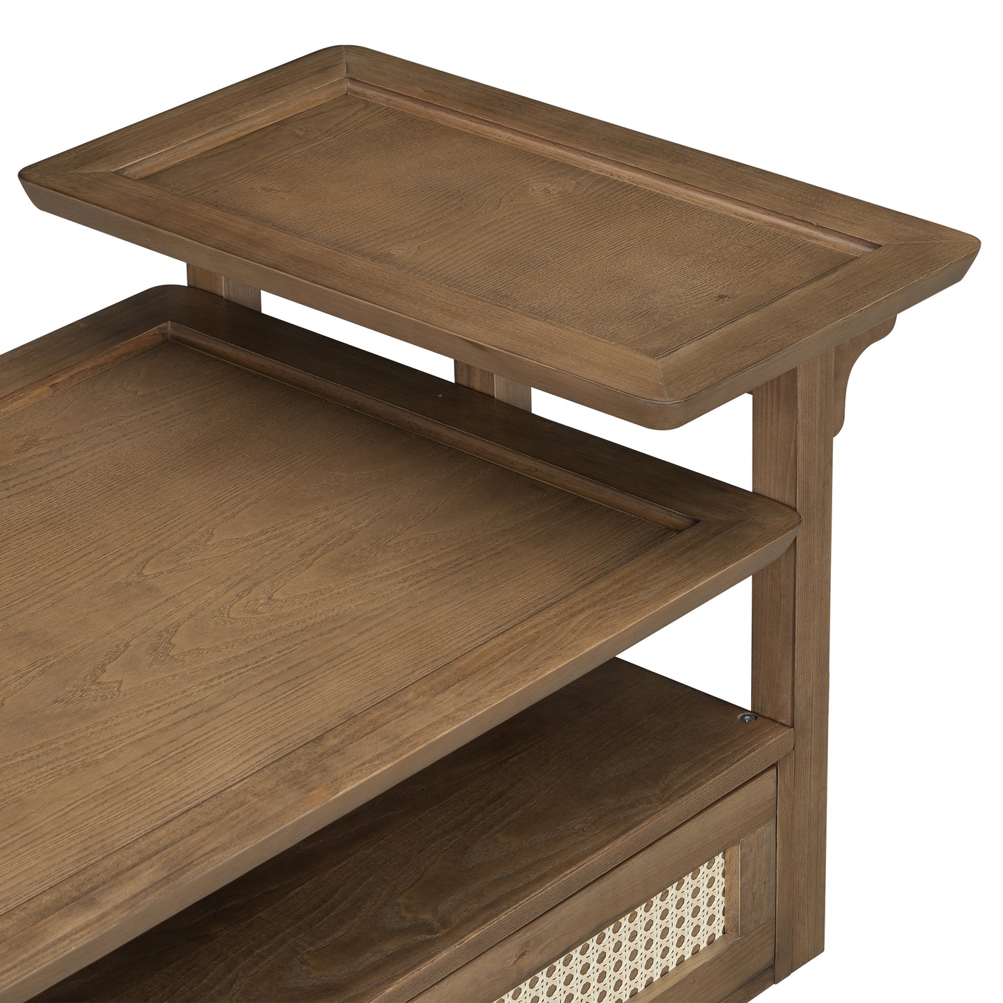 Modern Living Room Coffee Table: 1 Storage Shelf, 2 Tabletops & Rattan Drawer