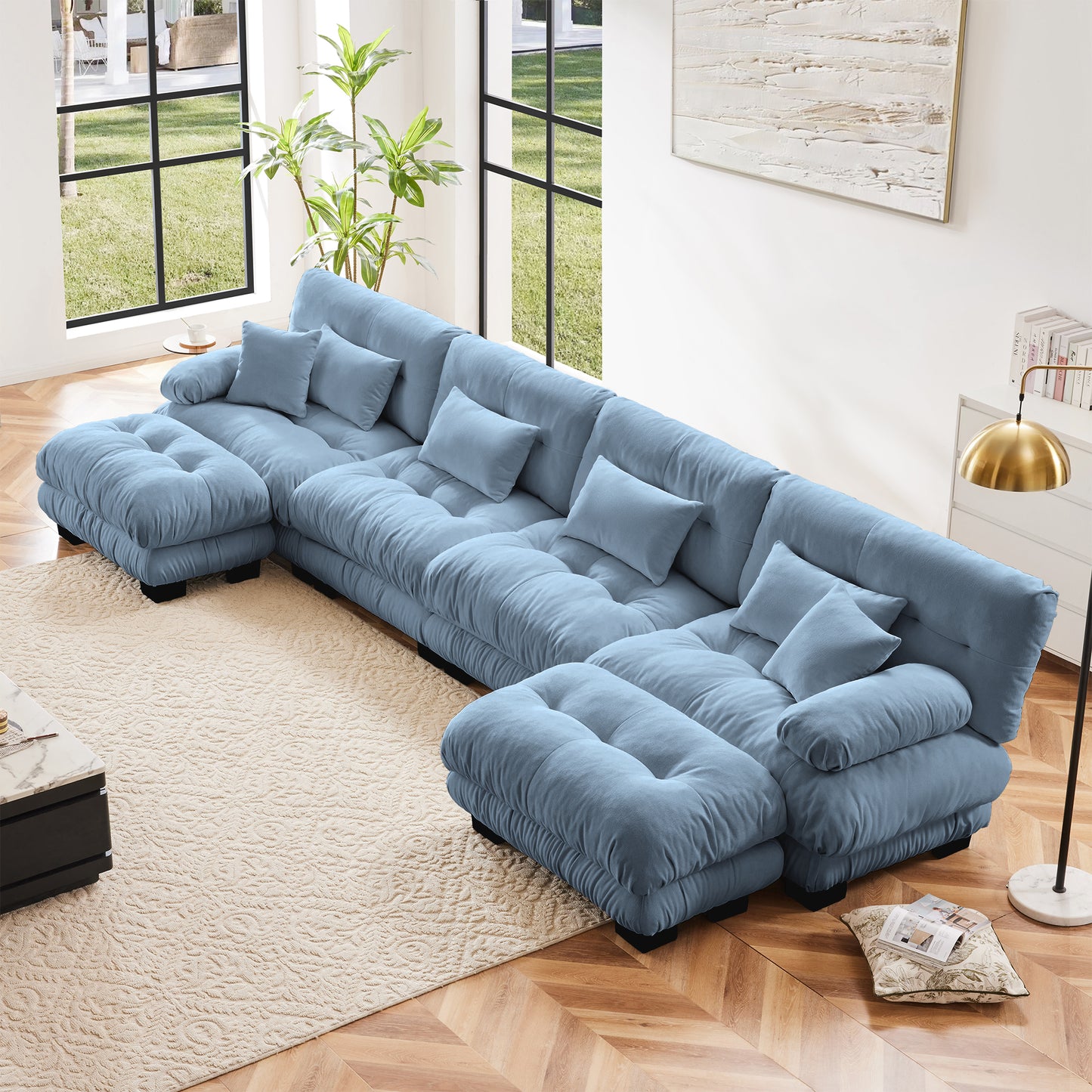 Chenille Cloud Couch: 2 - 4 Seater L - Shape Sofa for Living Room with Pillows