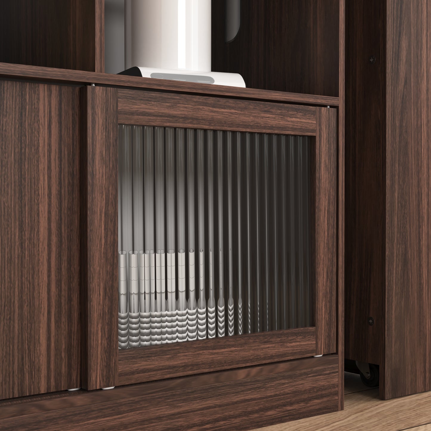 Modern Kitchen Bar Cabinet - Rotating Top & Storage-Walnut