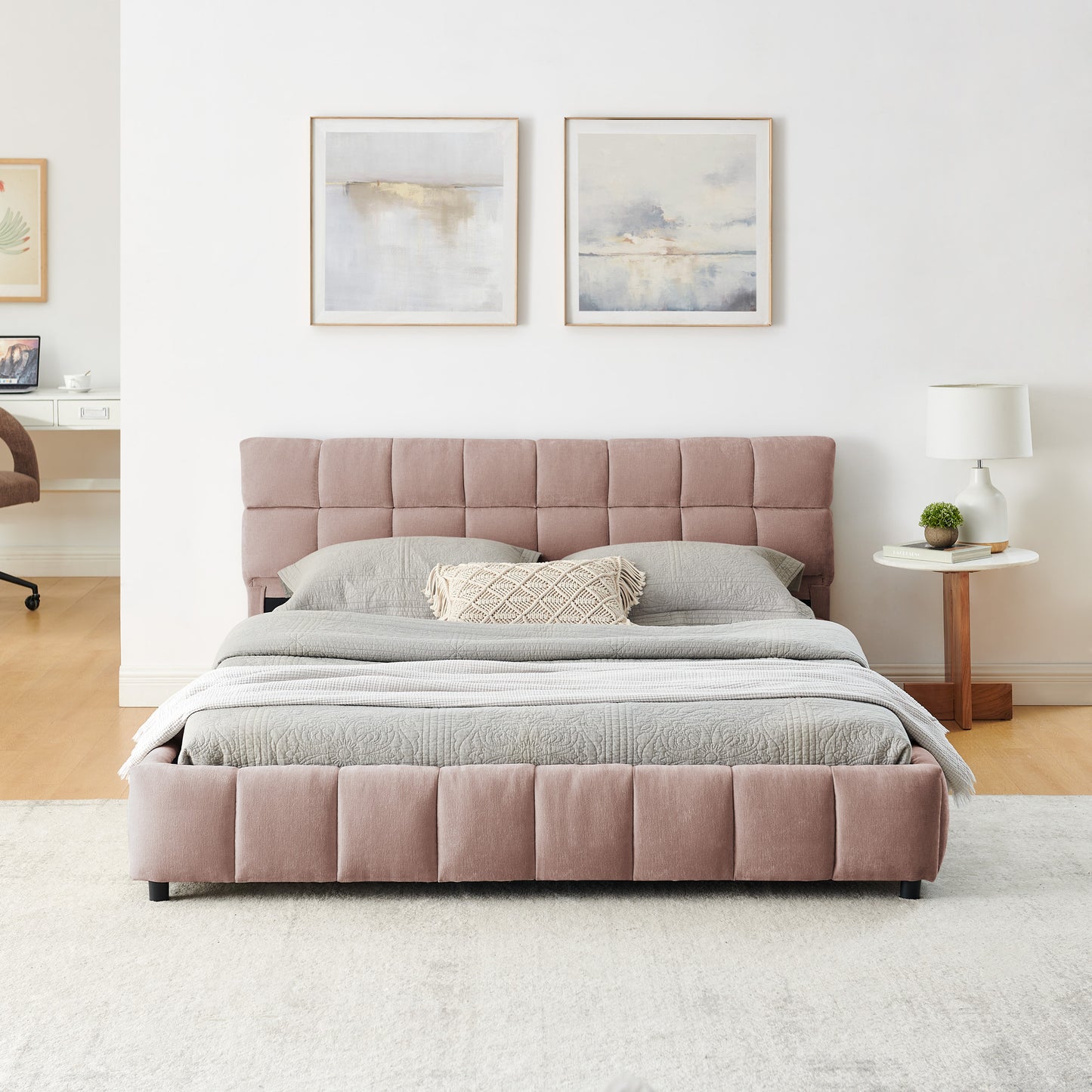 Comfortable Upholstered Bed - Chenille Fabric, Drawer,4 Colors