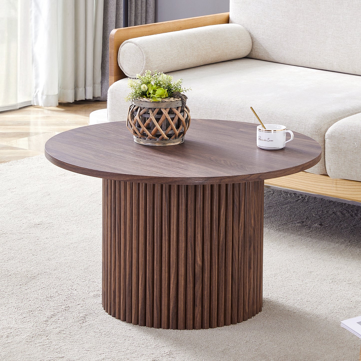 Modern Circular Coffee Table in MDF with 27.5 - Inch Diameter and Cylindrical Legs: A Home Decor Focal Point