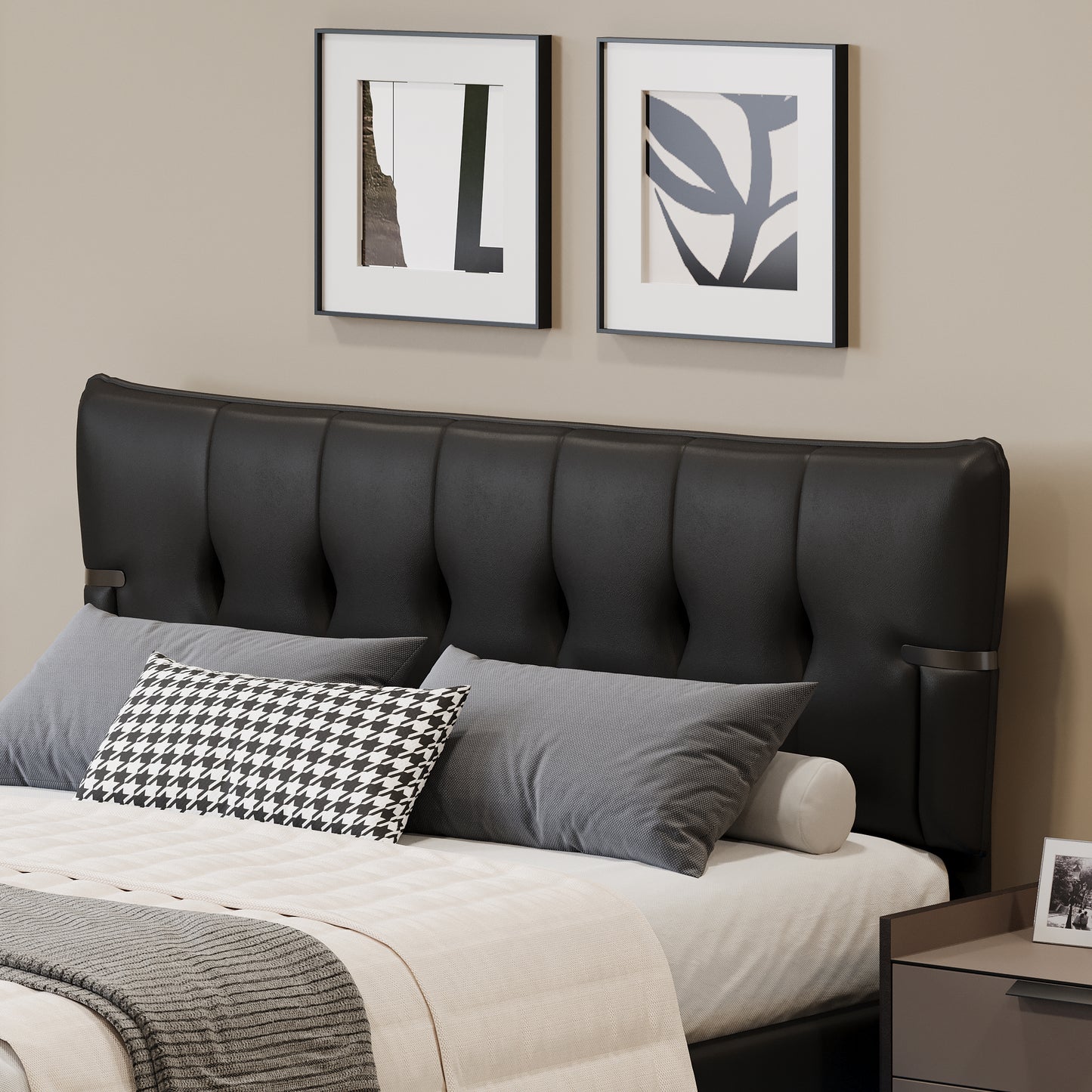 Upholstered Platform Hydraulic Storage Bed PU Leather Headboard