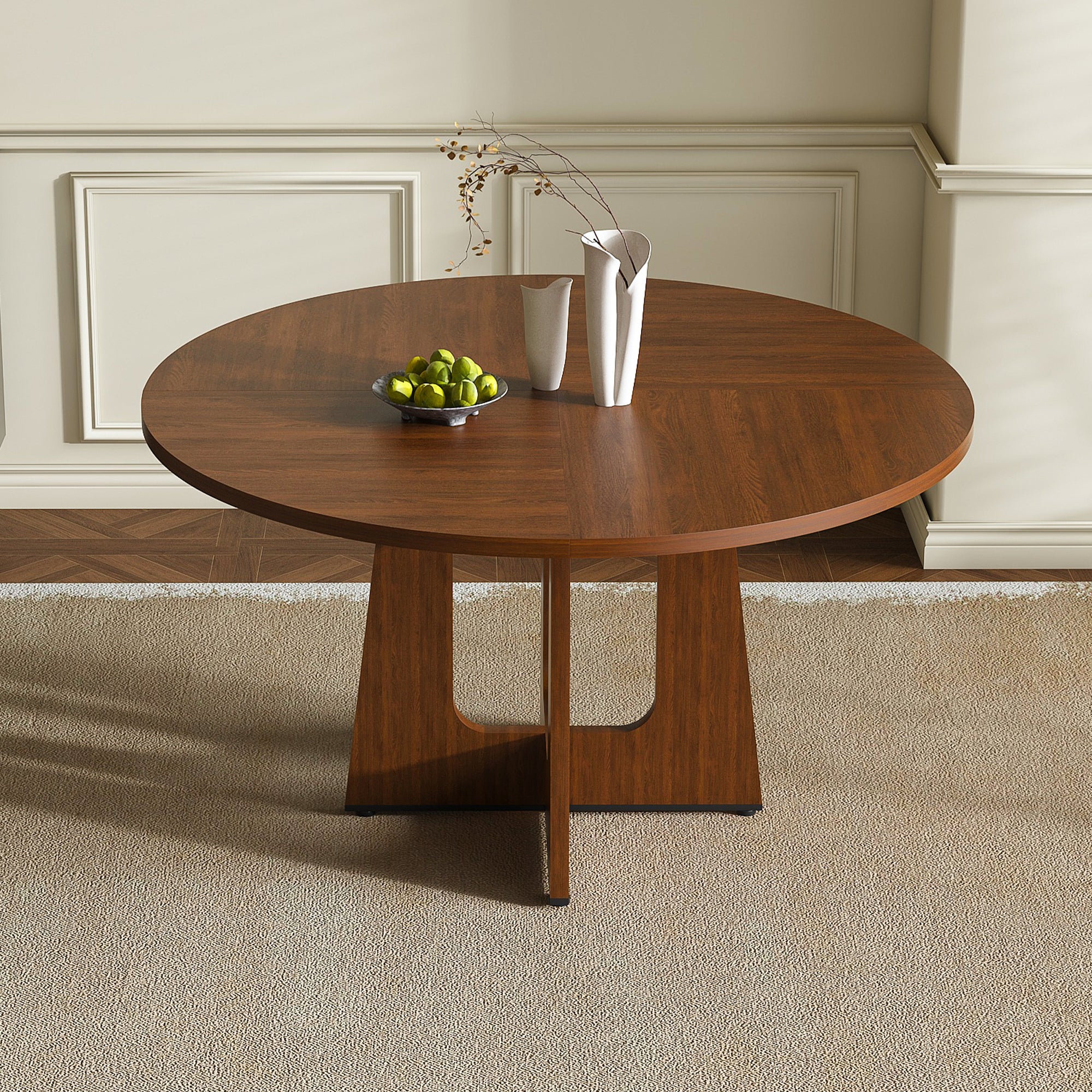 Round Dining Table, MDF Circle Table with Wood Grain Finish, Easy Asse ...