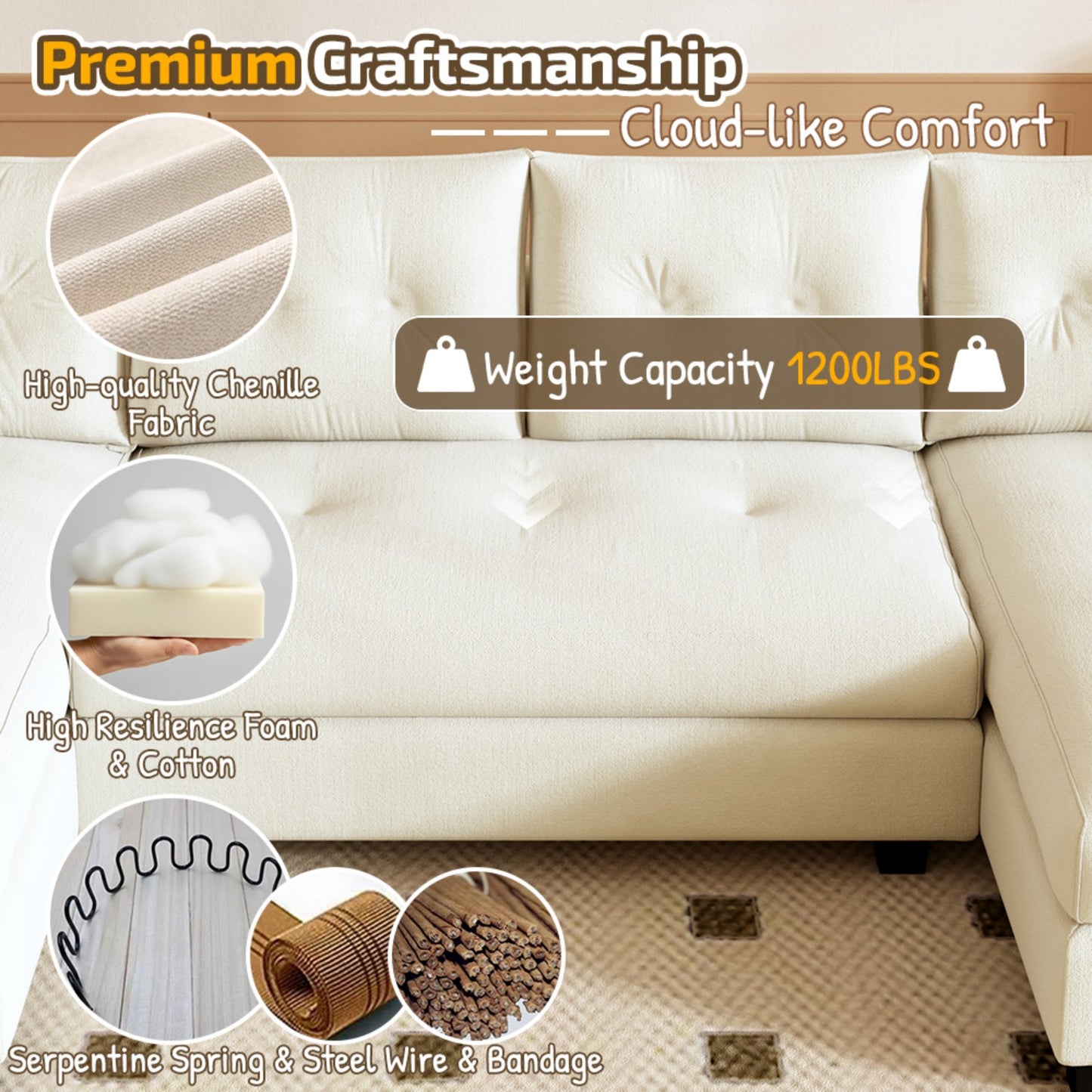 U-Shaped Sleeper Sofa with Pull Out Bed,2 in 1 Convertible Couch Bed with Removable Armrests & USB Ports