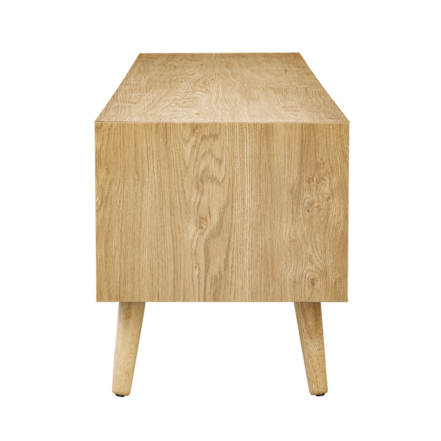 Modern Farmhouse Media Console – Rattan TV Cabinet with Solid Wood Legs, 70.8" for 80" TV