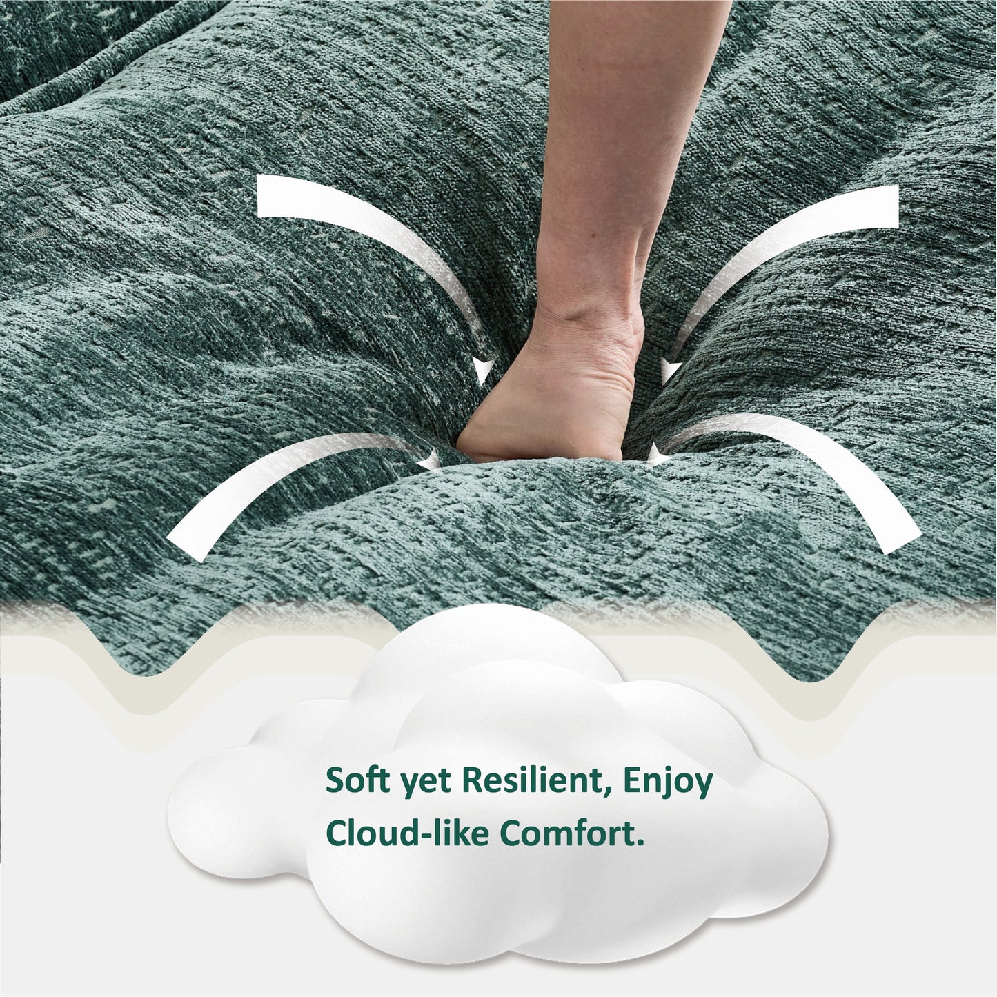 Sectional Cloud Deep Seat Couch, Modern Comfy Chenille L Shaped Sectional Sofa with Movable Ottoman for Living Room