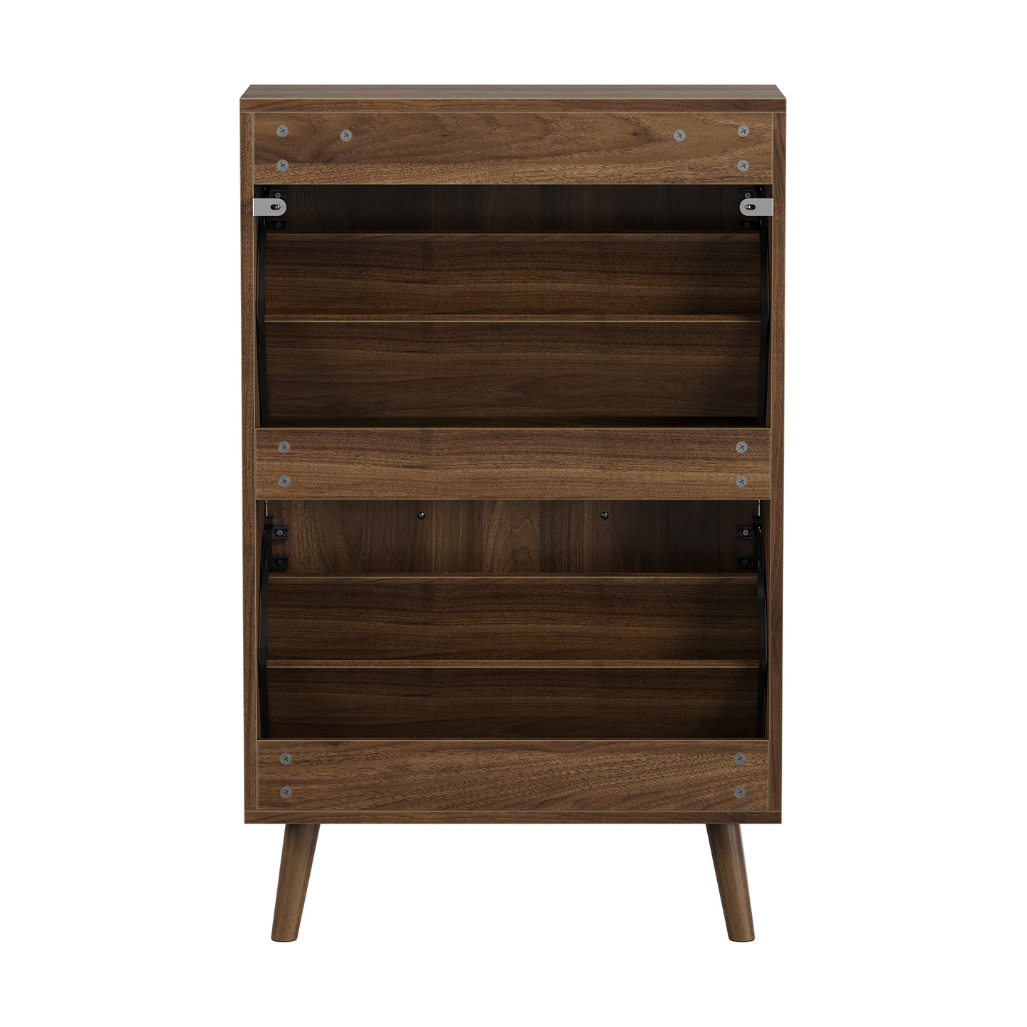 Medieval-Style Modern Shoe Cabinet | Upright Shoe Storage Unit with Vertical Grooved Finish – Walnut, 2 Sizes (23.6" or 31.5")