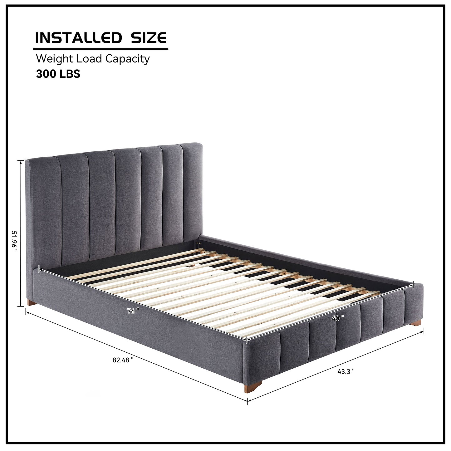 Modern Upholstered Queen Bed Frame with Fabric Headboard: No Box Spring Needed