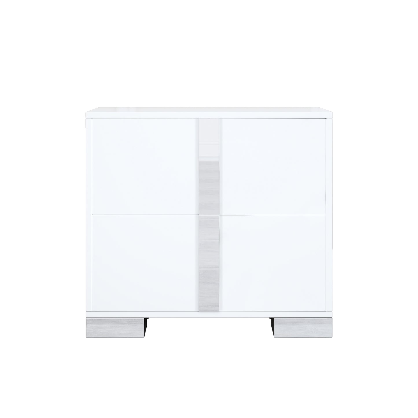 Nightstand with Metal Foot, Mirrored Bedside Table with 2 Drawers for Bedroom, Living Room