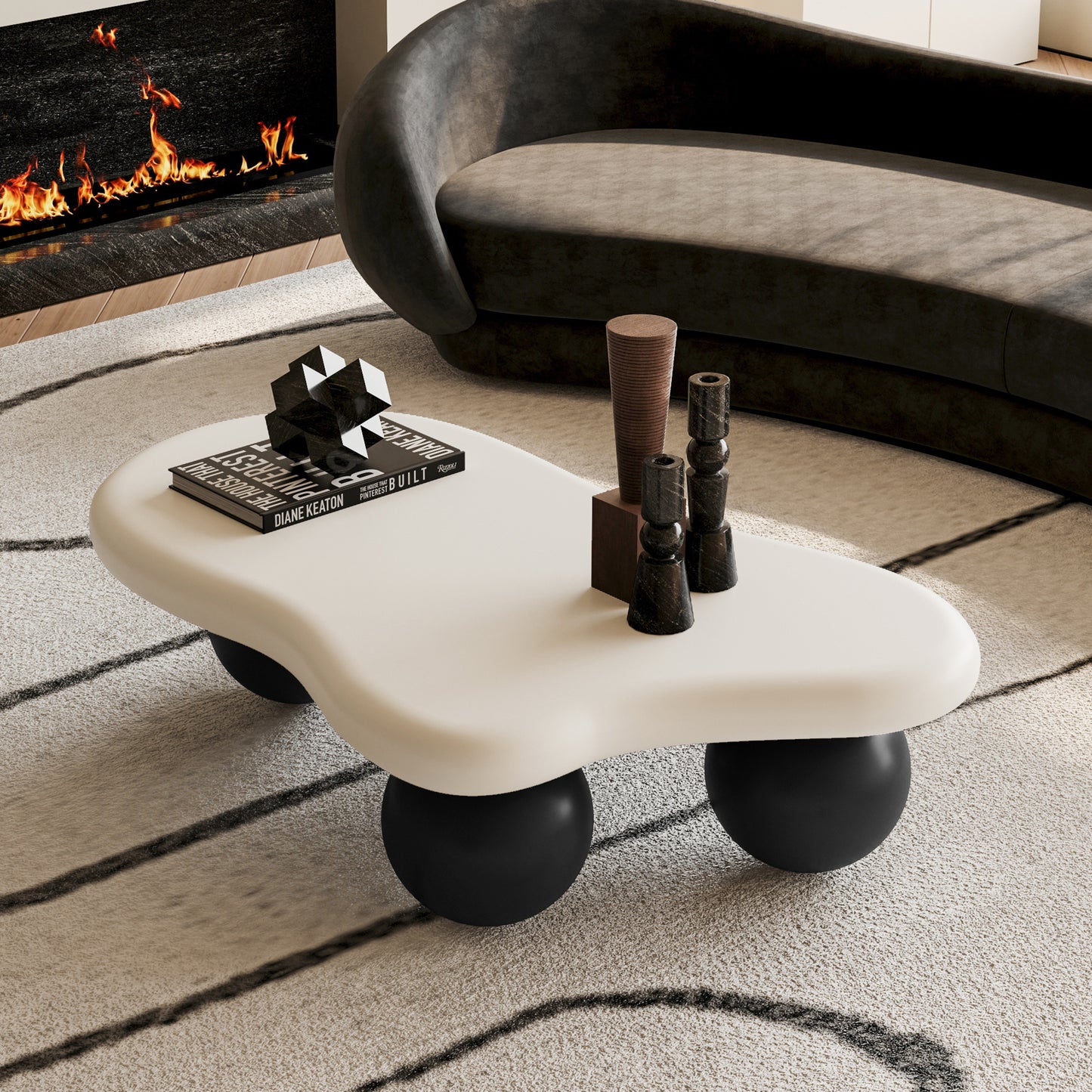 40 Inch Cloud Shaped Coffee Table: 3 Ball Legs, Perfect for Living Room