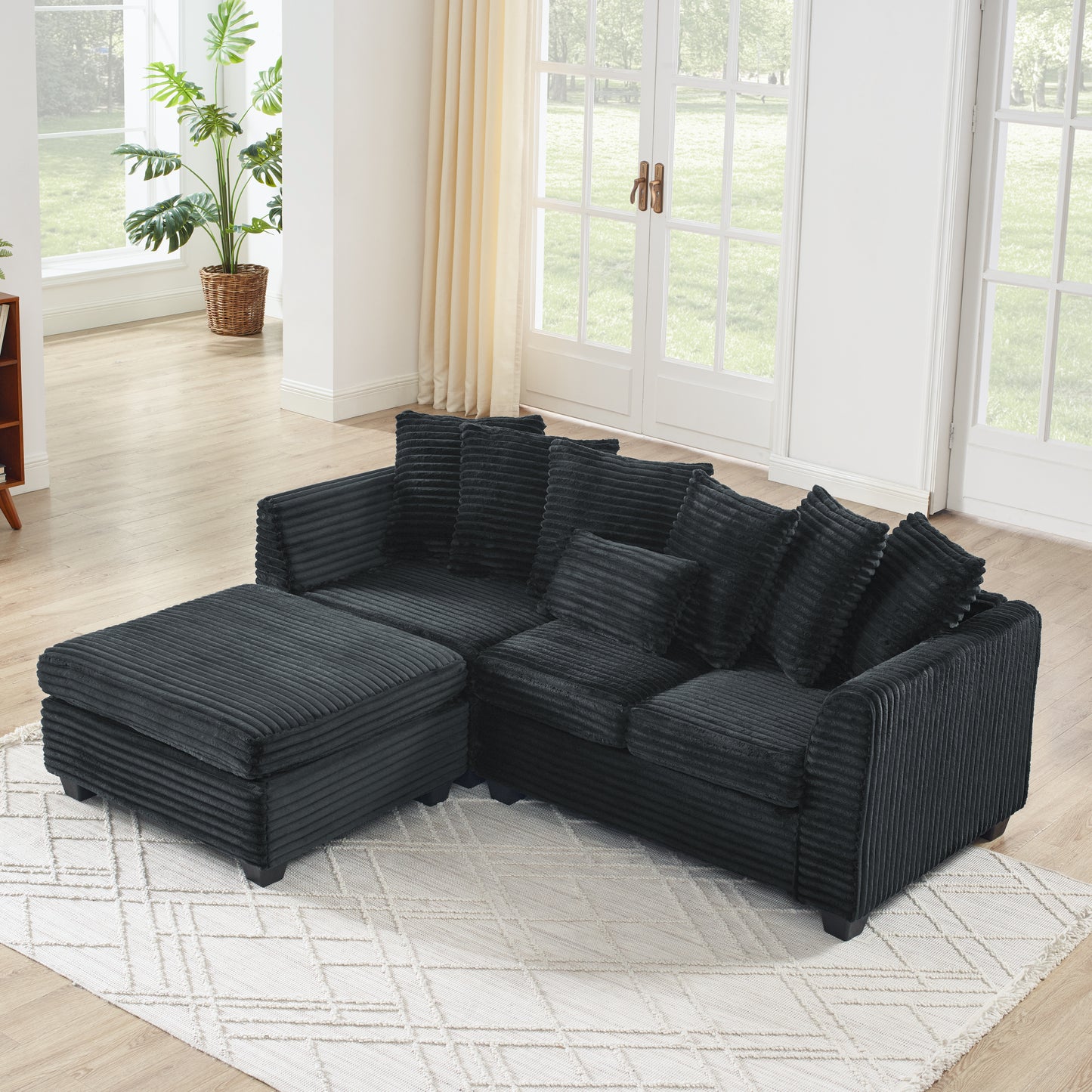 L-Shaped Modular Convertible Sofa Corduroy Tufted Upholstered Sleeper Sectional Sofa