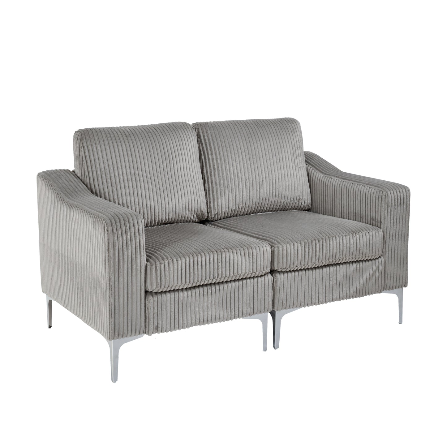Lounge Sofa with Armrests & Modular Sectional Two-Seater Sofa | Soft Corduroy, Pocket Spring + Sinuous Spring, Easy Assembly – Beige/Gray