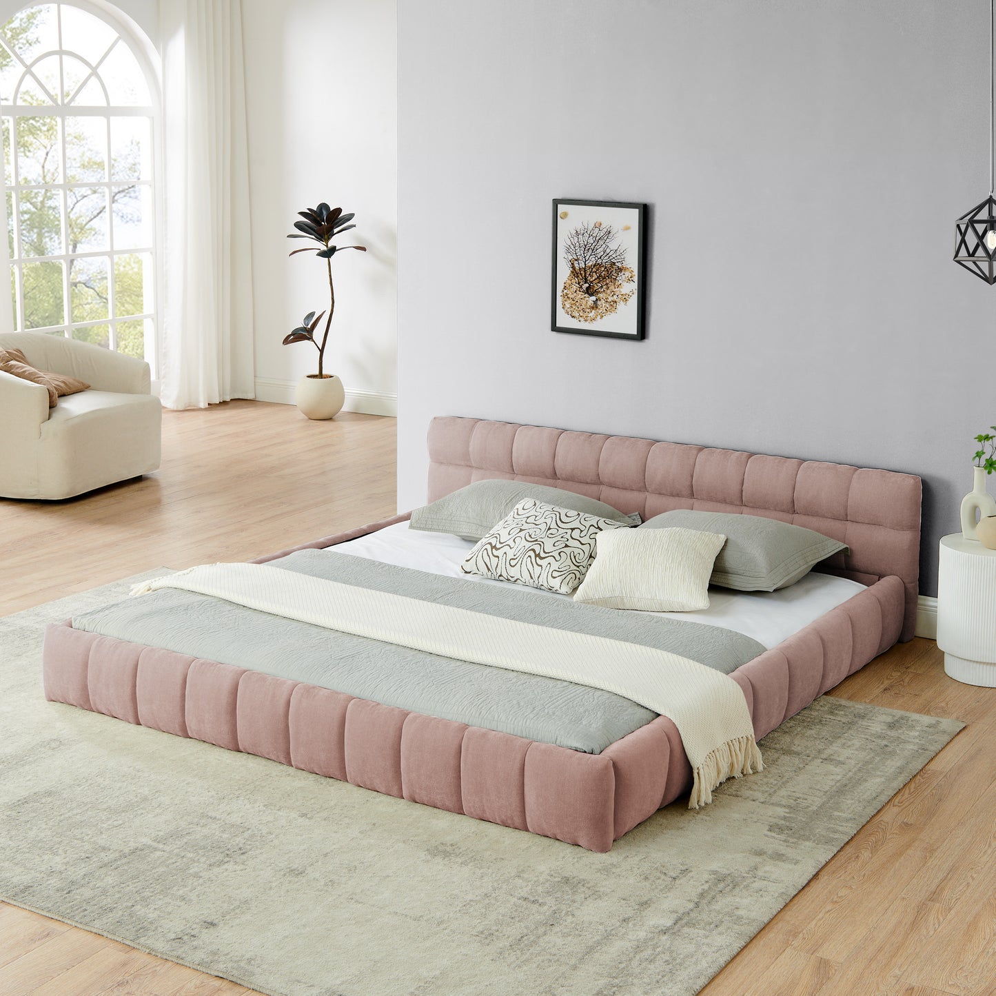 Upholstered Bed Frame - Thick Fabric, No Box Spring