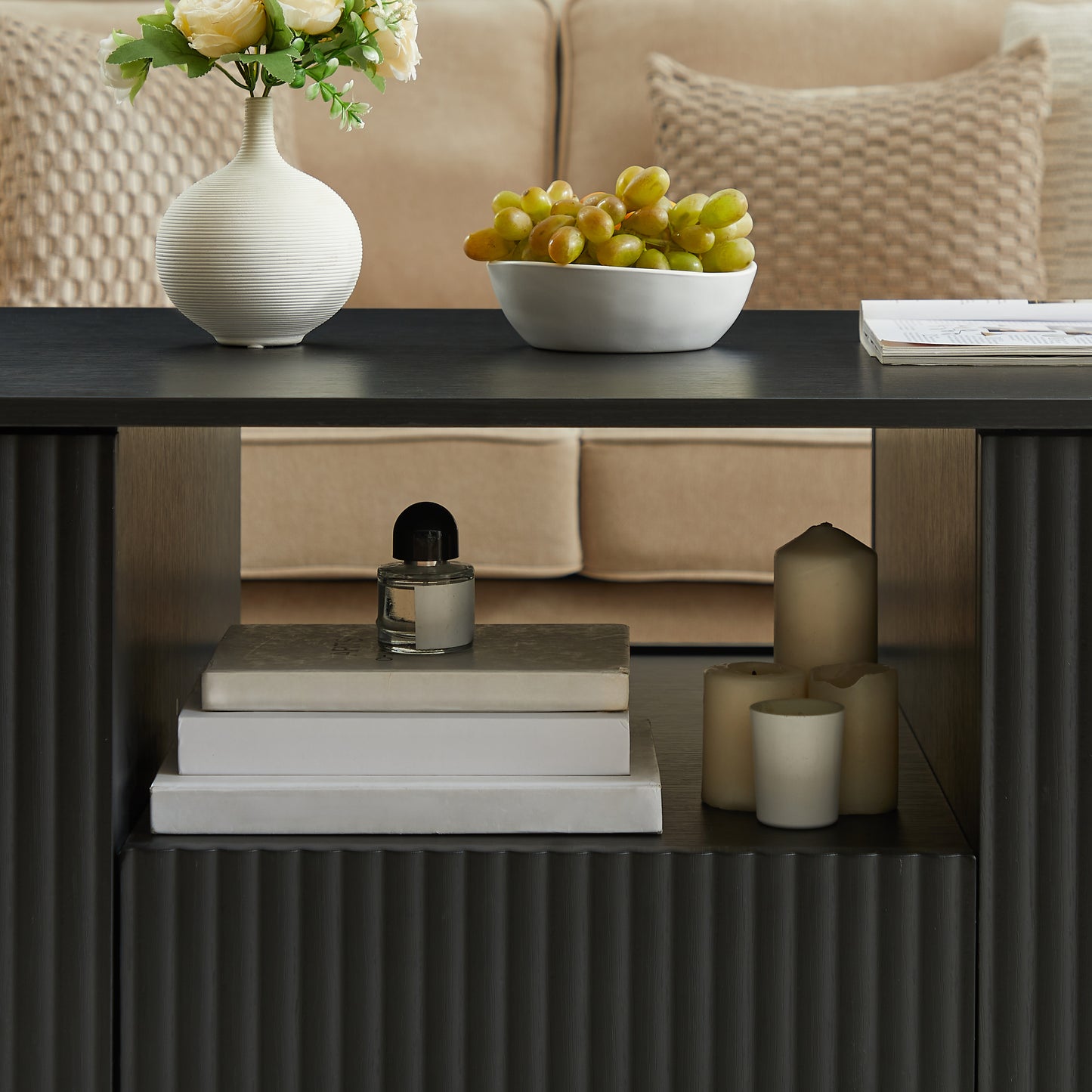 Modern Luxury Oval Coffee Table with Drawers & Storage – Curved Contour Design, Living Room Center Table