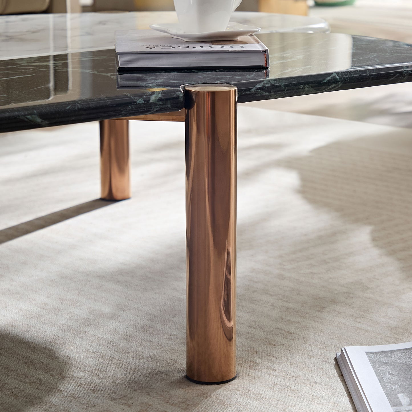 Faux Marble Coffee Tables Accent Tea Tables with Gold Metal Foot