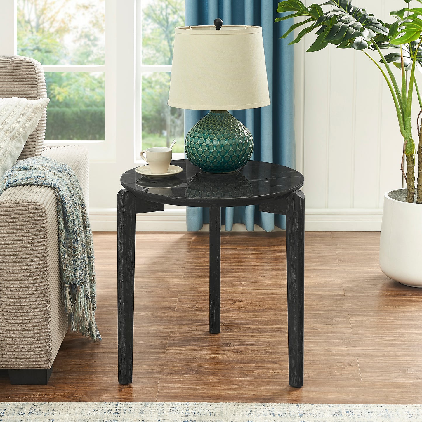 Wooden coffee table imitation marble tabletop with rubber wood solid wood legs