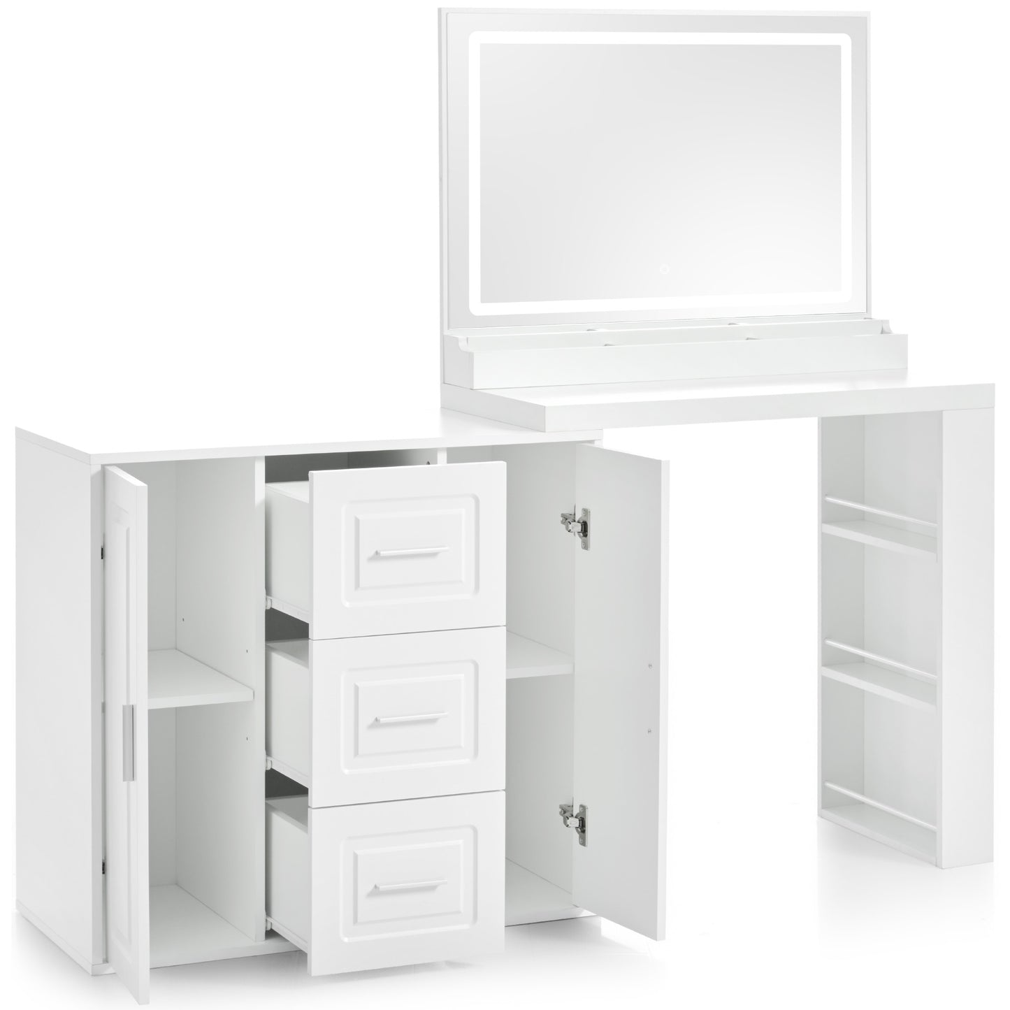 Dressing Table with Storage: Makeup Vanity, Mirror with Lights, 3 Drawers & 2 Cabinets for Bedroom