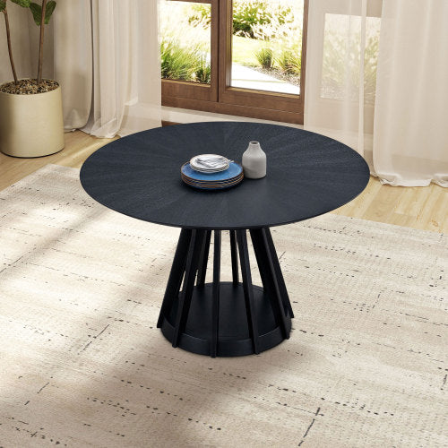 Wooden Round Dining Table Set - 1 Table + 4 Chairs, Sturdy Legs