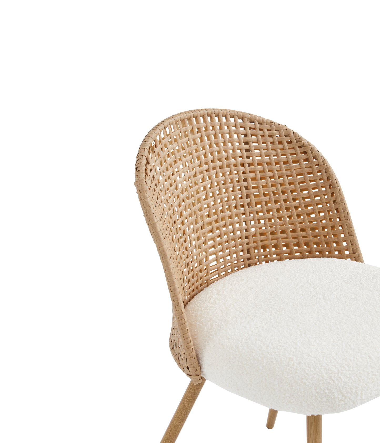 Sponge Seat Cushion Rattan Dining Chair with Backrest – Beige/Brown, Iron Frame