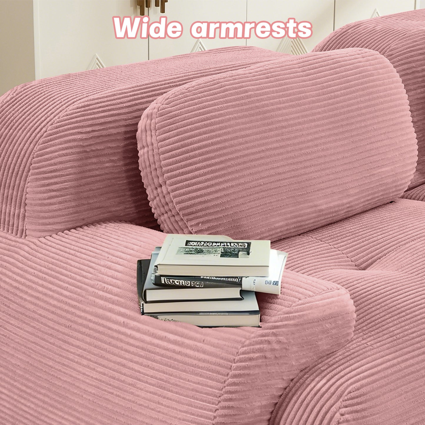 modular sofa no assembly breathable corduroy fabric 32D high-resilience sponge extra-wide curved armrests pet-friendly