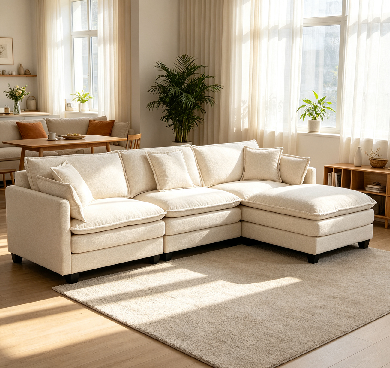 Modern Modular Chenille Sectional Sofa – 2-Seat / 3-Seat+Ottoman / 4-Seat+2Ottoman