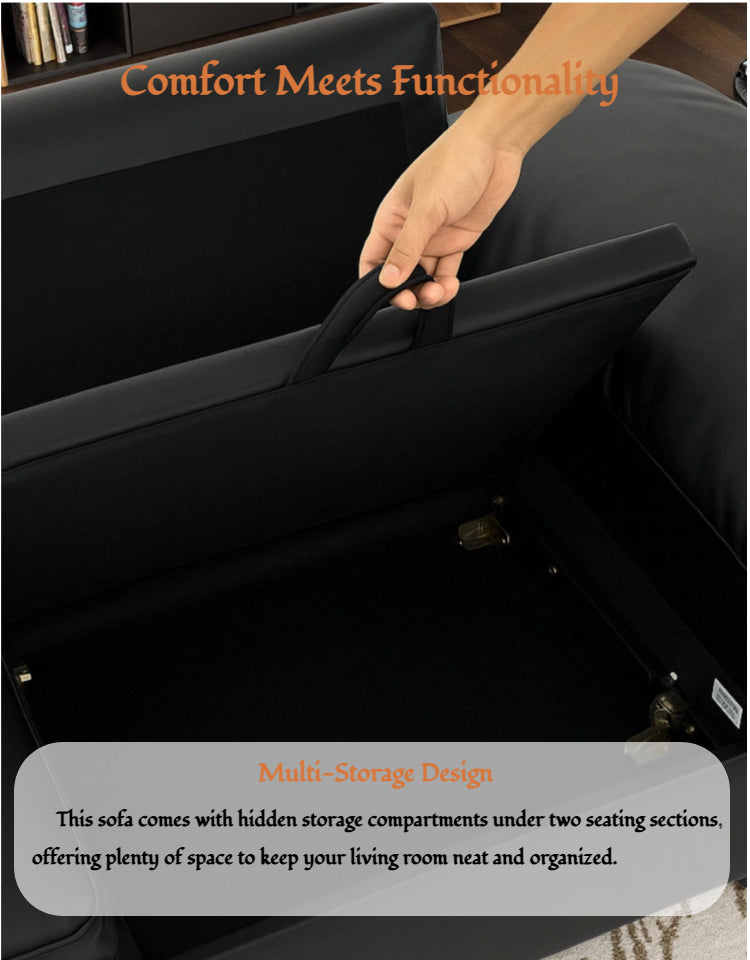 Brown Faux Leather Storage Sofa, 2-Seater Couch with Hidden Compartment for Small Spaces