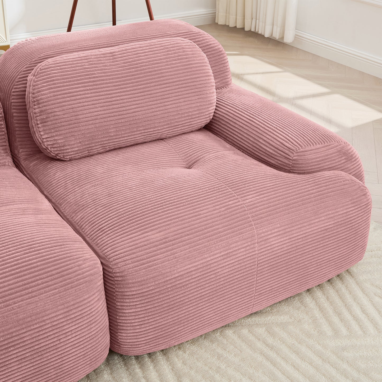 modular sofa no assembly breathable corduroy fabric 32D high-resilience sponge extra-wide curved armrests pet-friendly