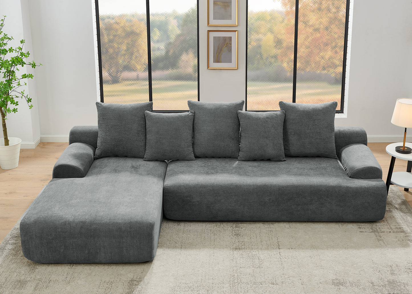 Velvet Modern Upholstered L-Shape Sectional Sofa Couch, Modular Compressed Sofa with Free Combination