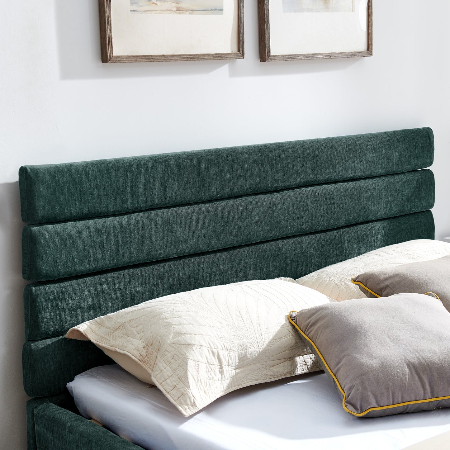 Comfortable Cushioned Bed Frame with Drawers: Headboard & Solid Build 3Colors