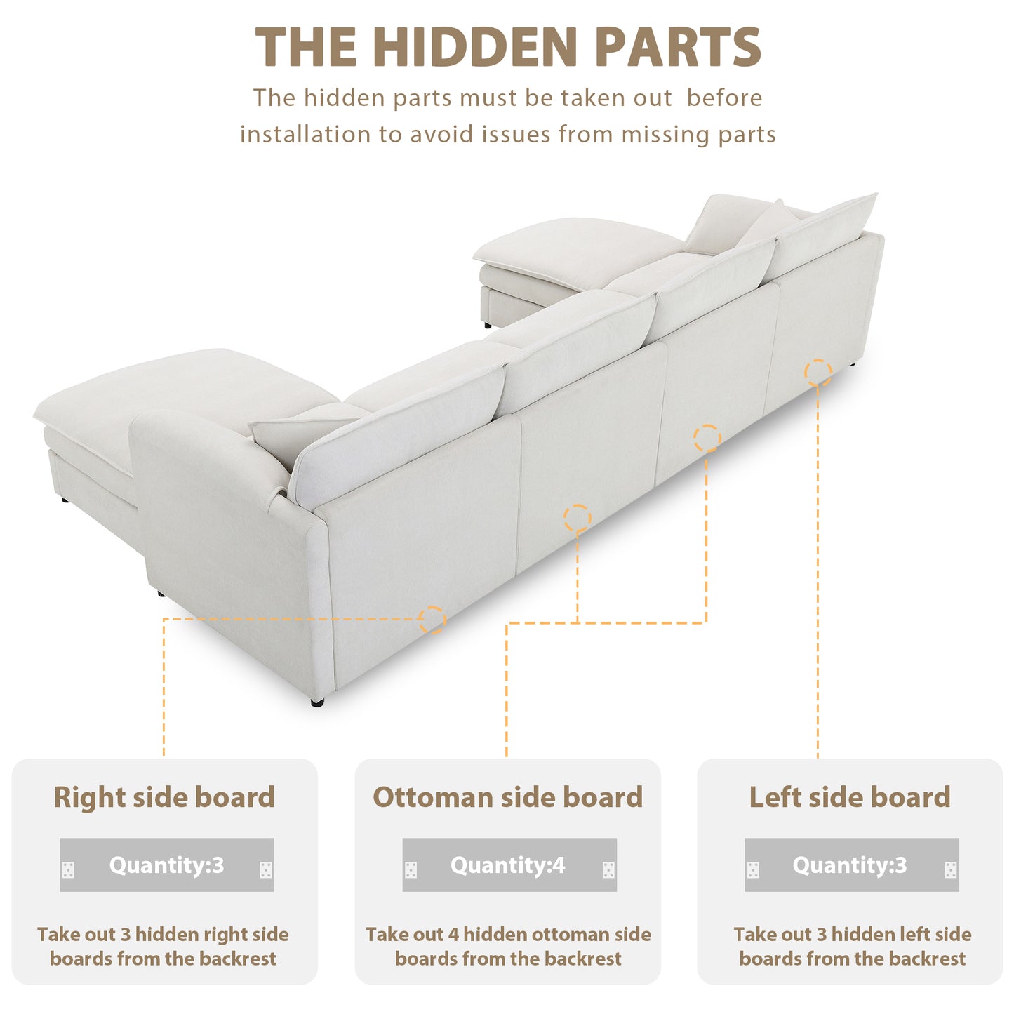 134" Chenille Modular U - Shaped Sectional: Double - Cushioned Cloud Couch, 6 - Seat Sleeper with Ottomans for Living Room