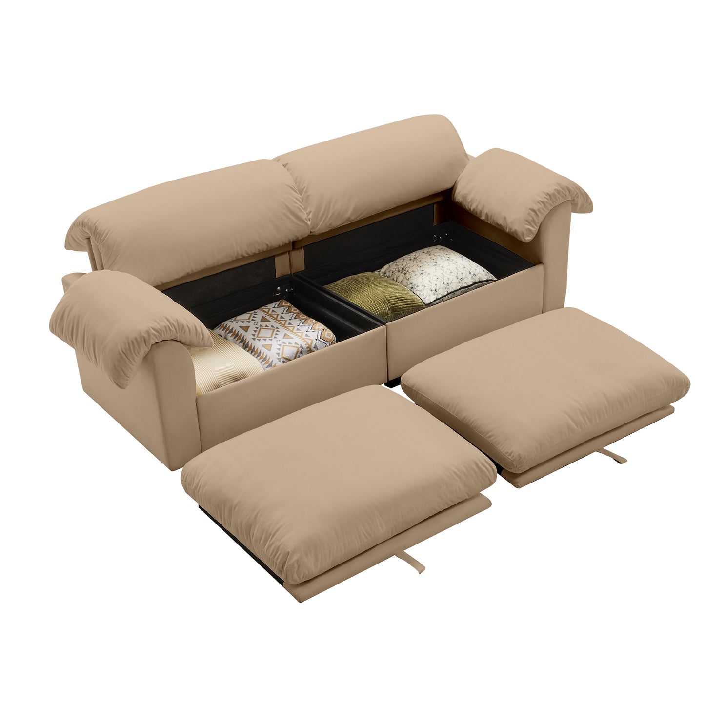 Deep - Seat Living Room Sofa: Single/Two - Seat with Storage & Fluffy Pillows