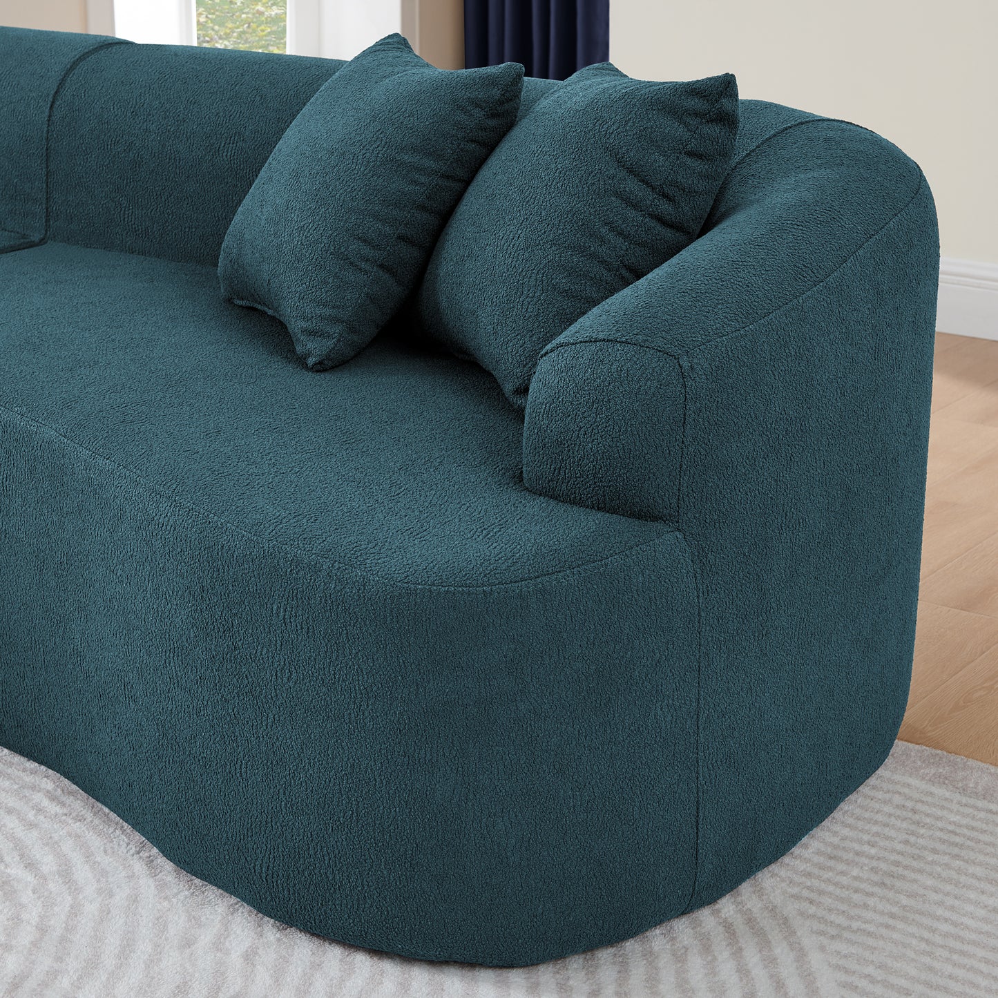 Curved Modular Sectional Sofa in Lamb's Wool Fabric, Modern Minimalist Style, Compressed (No Assembly Required)