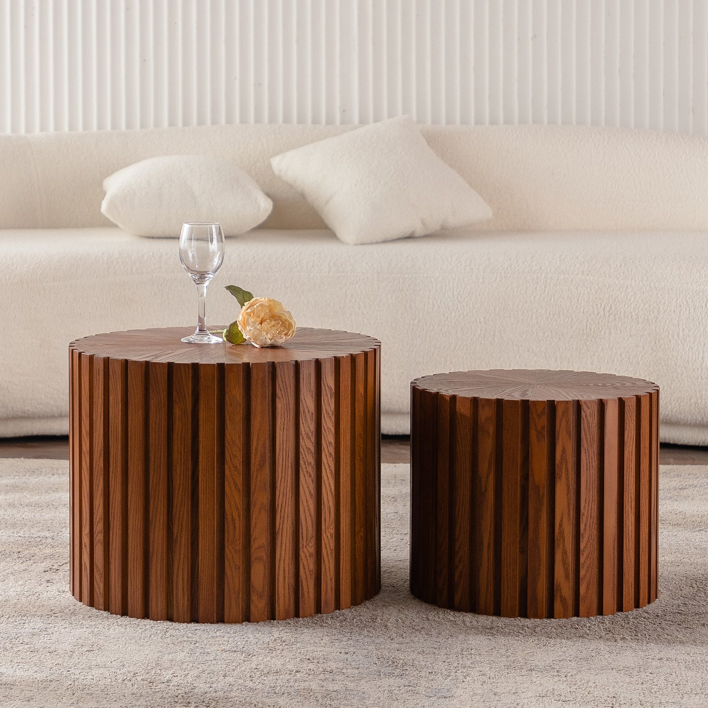 Round Wood Coffee Table for Living Room for Small Space Apartment and No Need Assembly