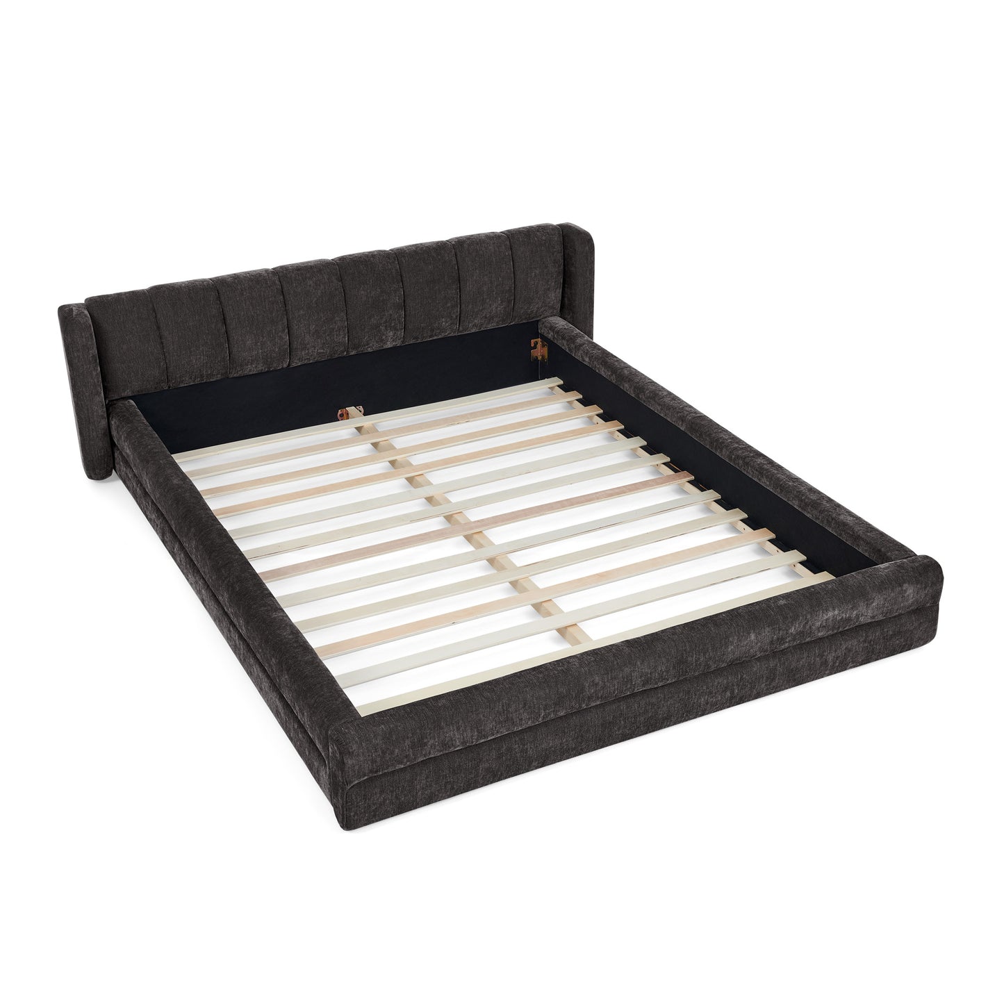 Queen Size Upholstered Bed Frame: Thick Chenille Fabric, Headboard & Solid Frame 3 Color