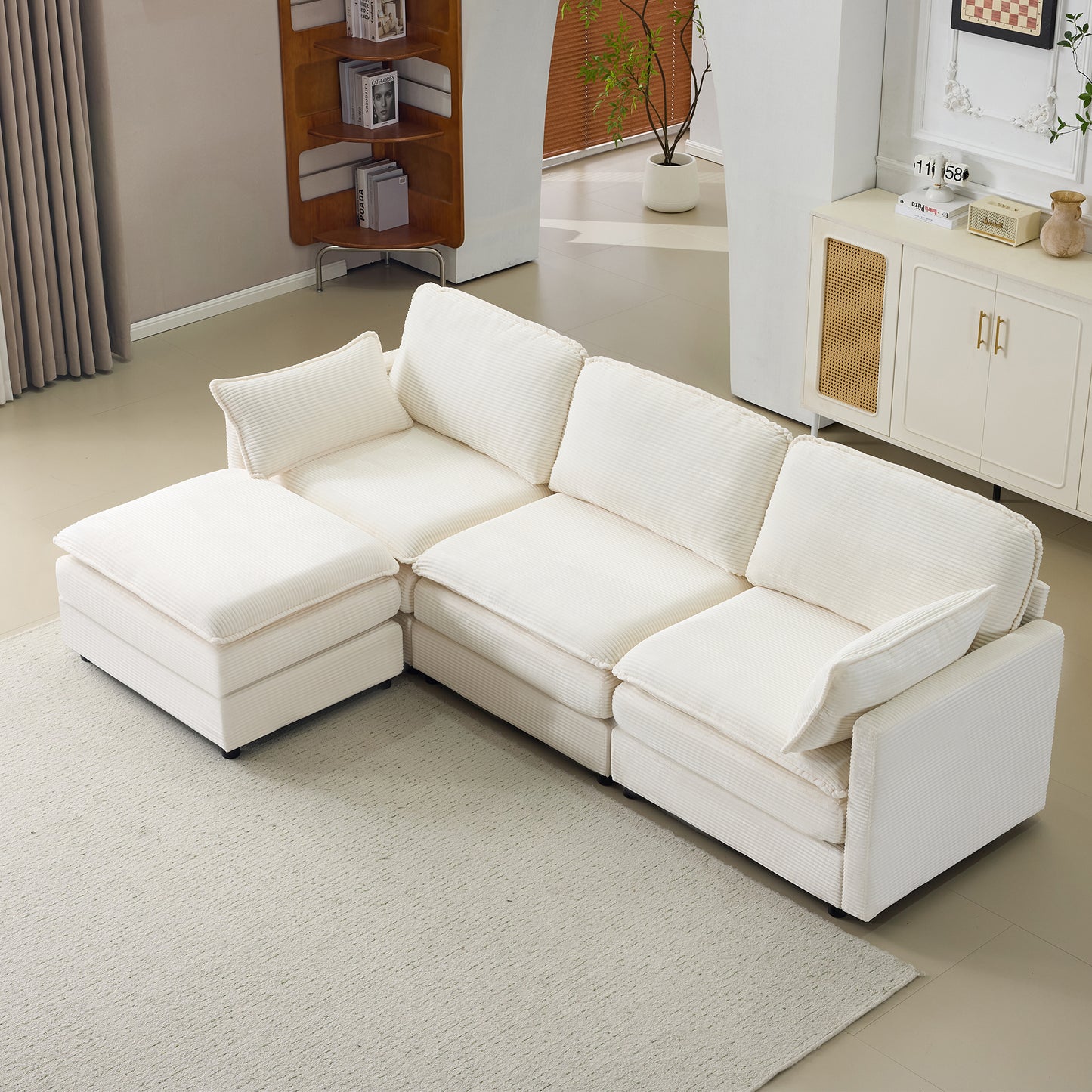 Modular Sectional Sofa 1-2-3-4 Seater with Chenille Cushions & Throw Pillows – Cloud Comfort Corduroy Sofa