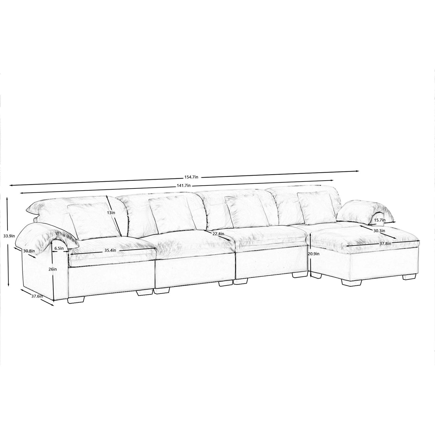 3 - 4 Seater Modular Sofa: U/L - Shape, Storage Ottomans, Velvet 2 Color