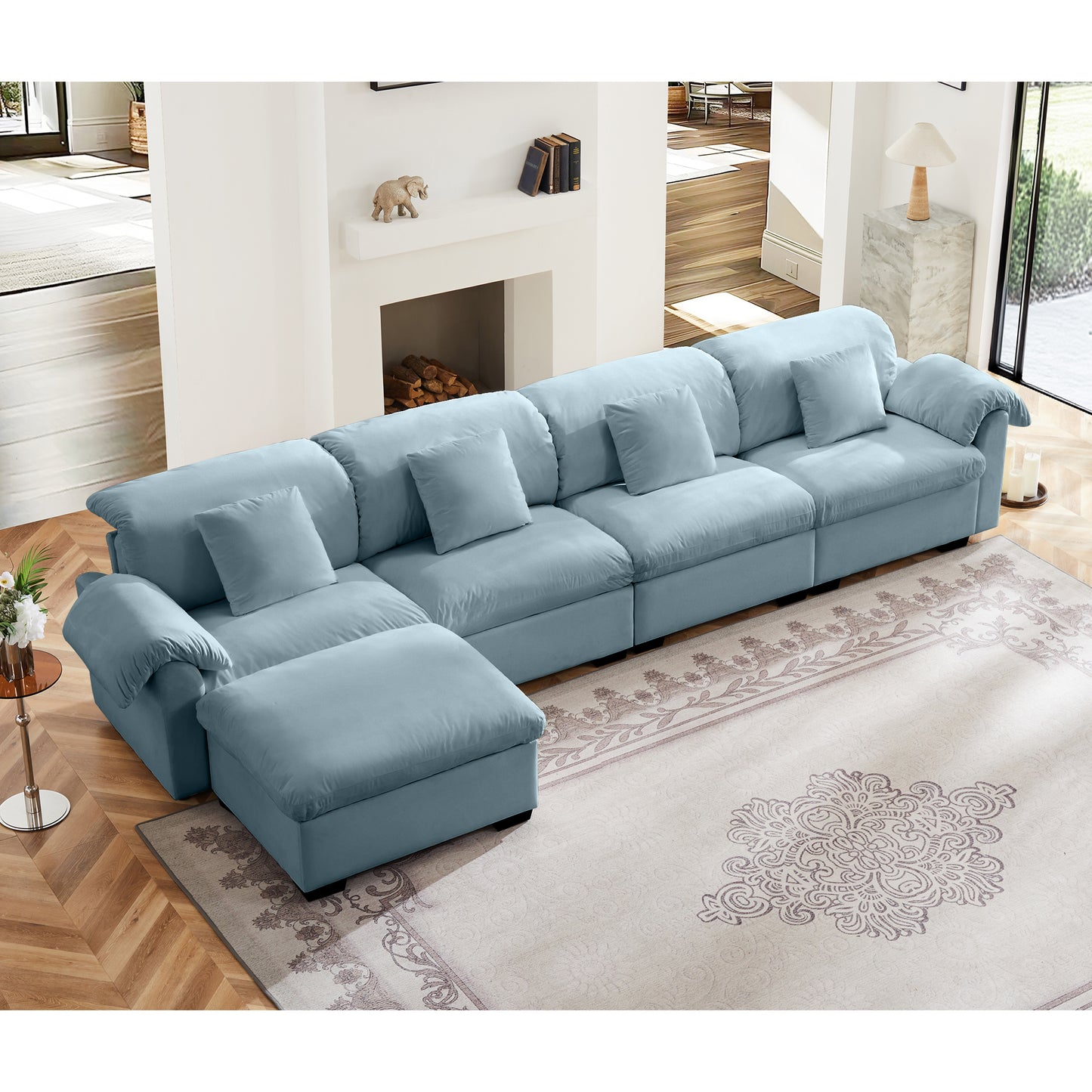 3 - 4 Seater Modular Sofa: U/L - Shape, Storage Ottomans, Velvet 2 Color