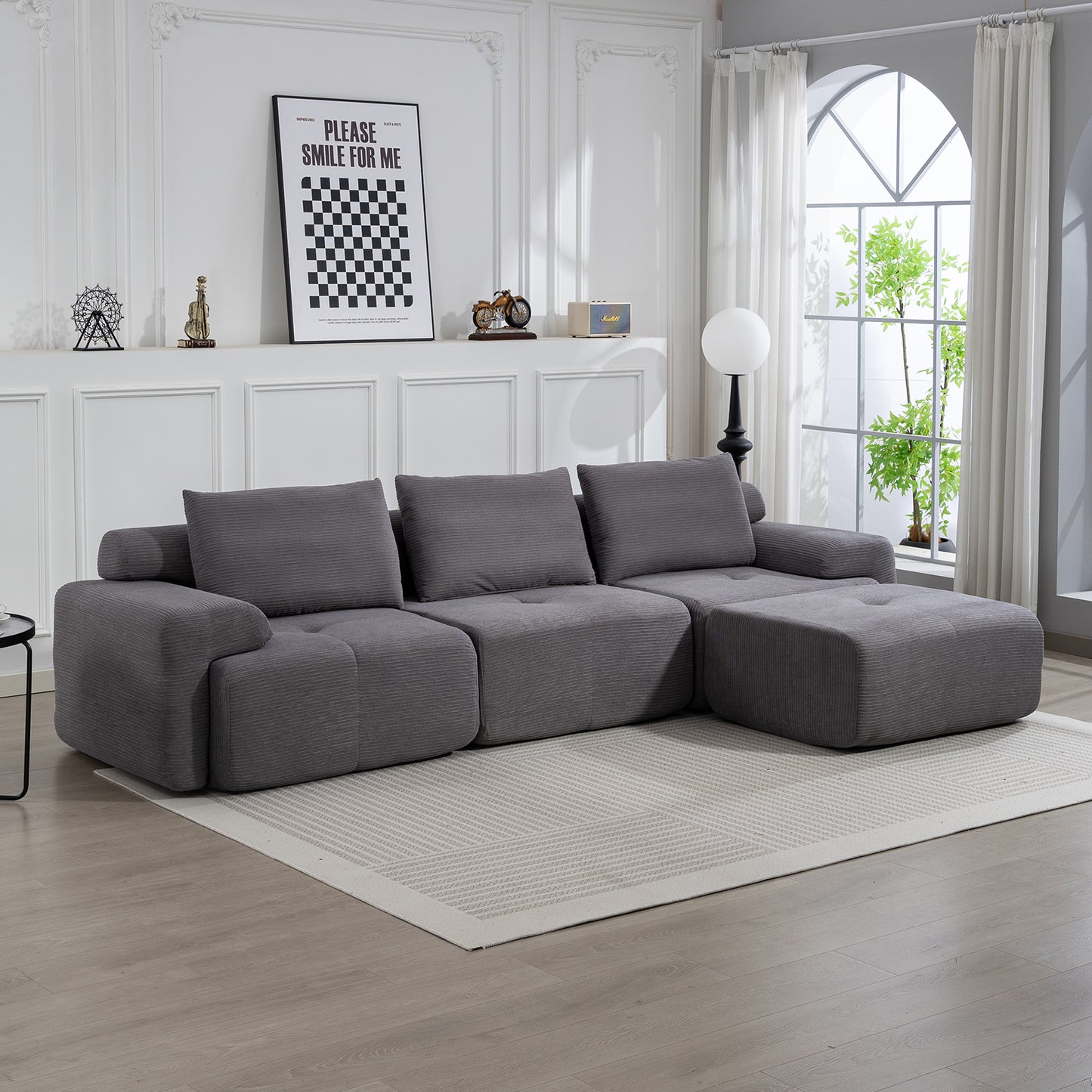 L-Shaped Sectional Sofa Bed – No Assembly, Memory Foam, Steel Frame (Grey/Green)