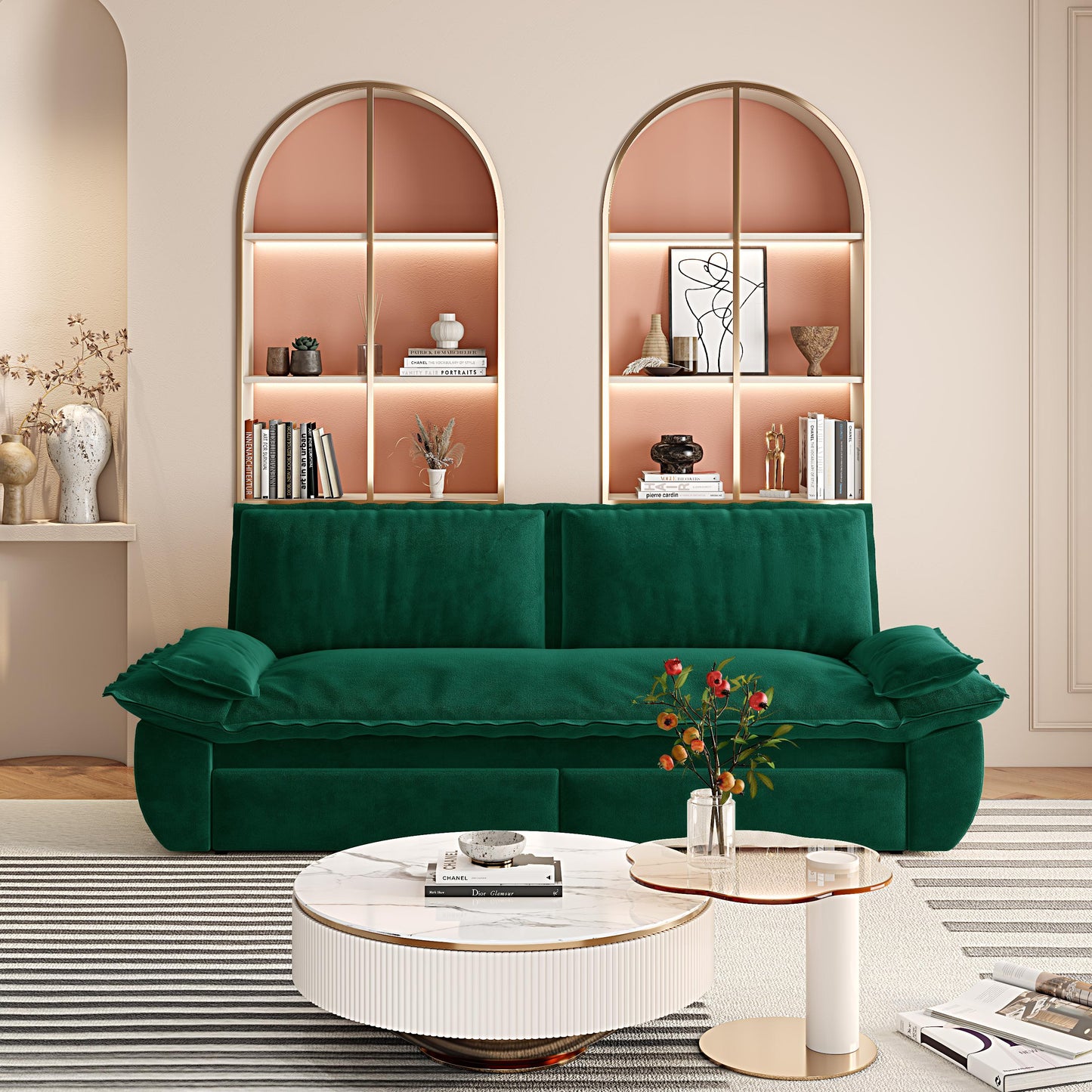 Queen Pull Out Sofa Bed,3-in-1 Convertible Sleeper Sofa,Multi-Functional Velvet Loveseat Bed