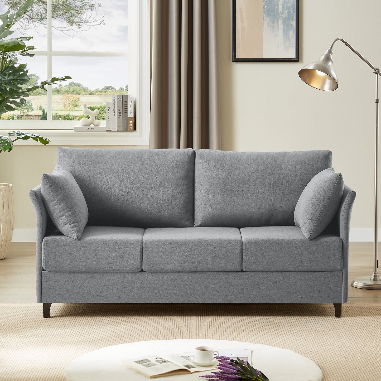 Linen - Upholstered 3 - Seater Modern Sofa: Detachable, Metal Frame for Various Spaces