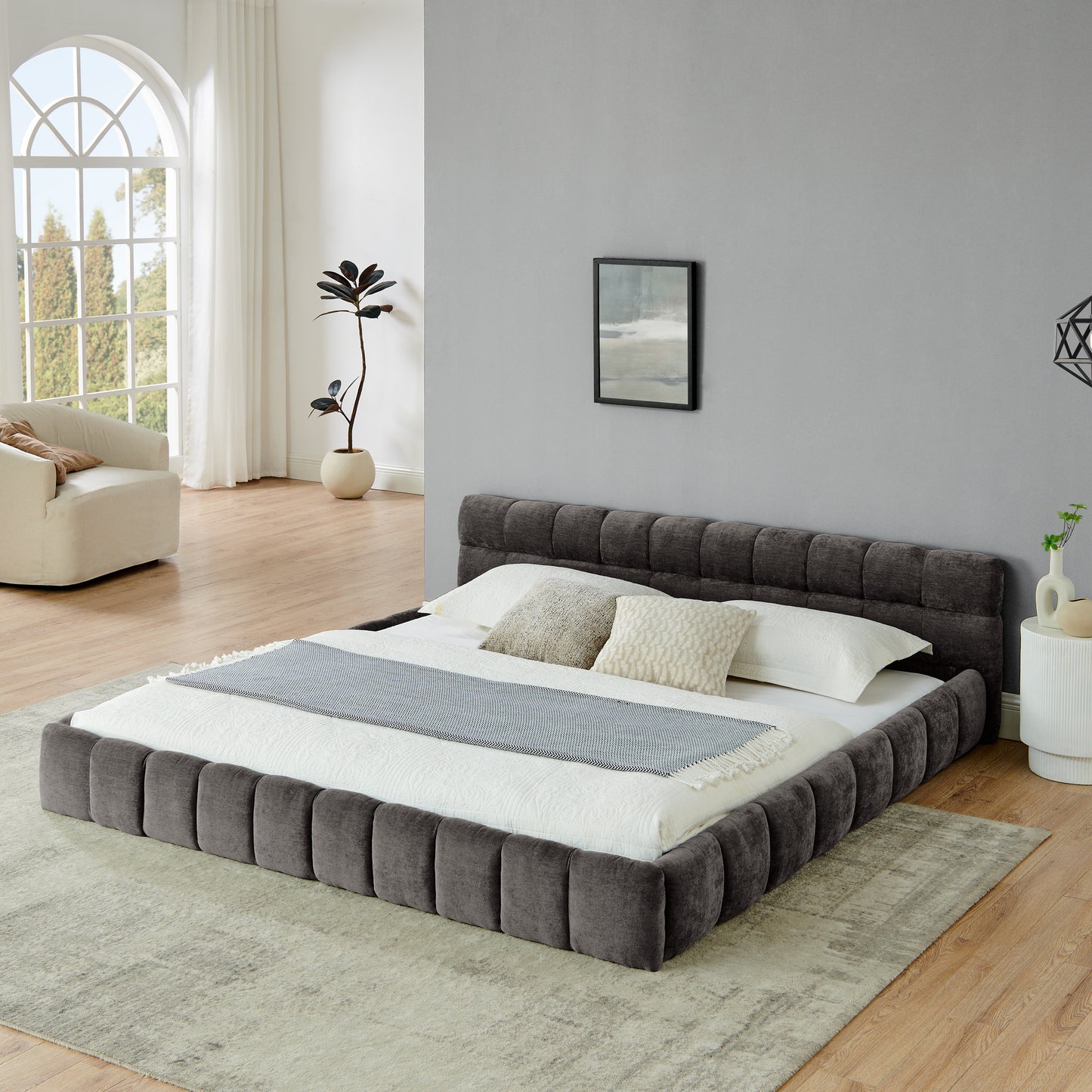 Upholstered Bed Frame - Thick Fabric, No Box Spring