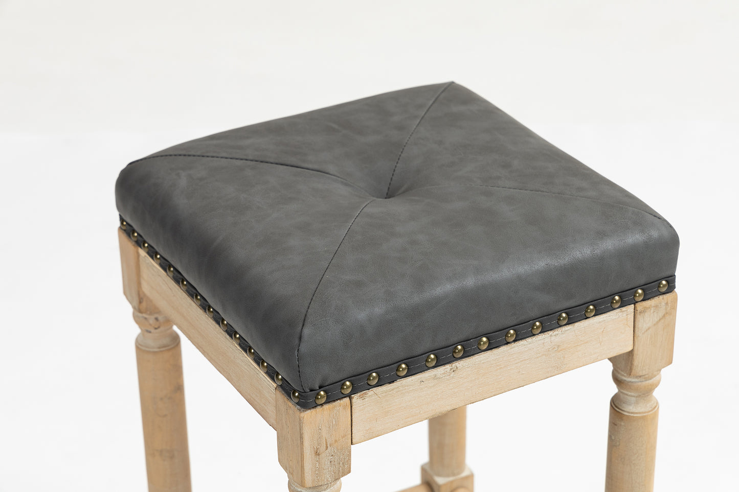 Tufted stools Wooden counter stools set of 2